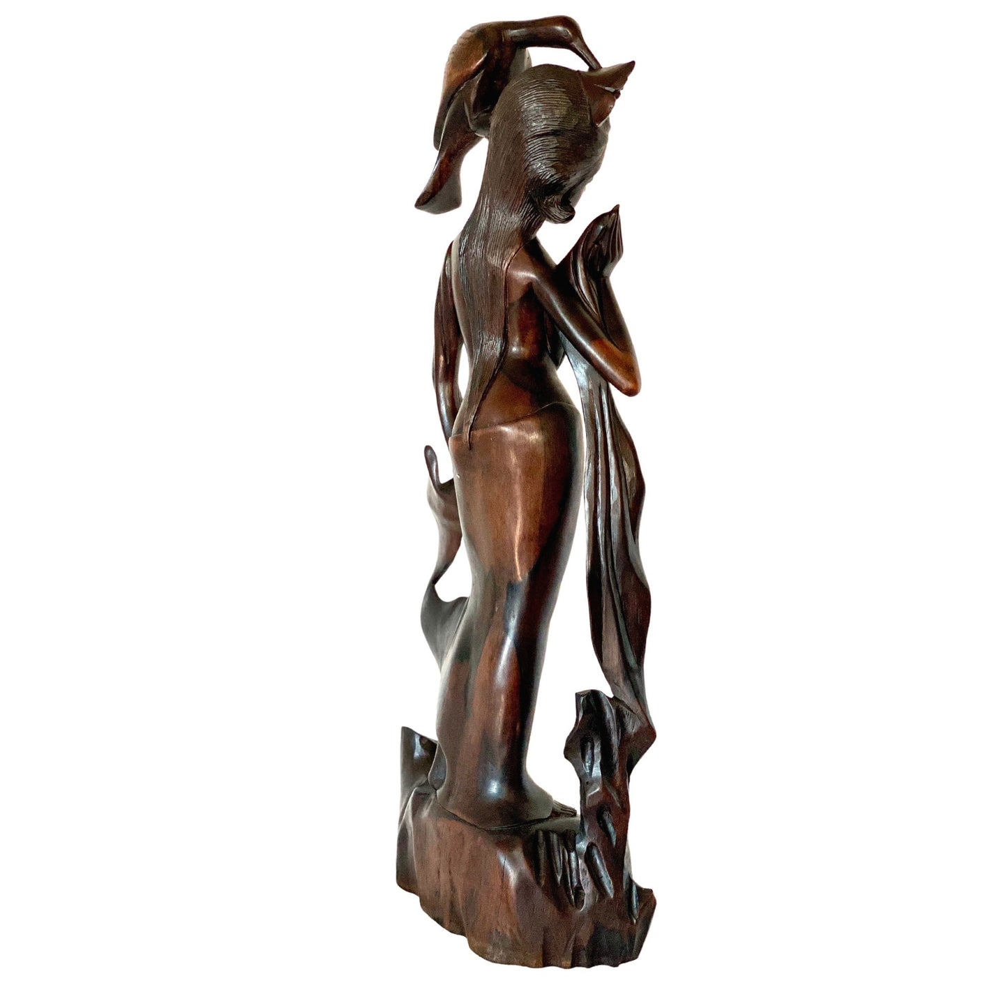 Balinese Dewi Sri Bawang Golden Bird Goddess Sculpture Vintage Hand Carved Sono Wood Carving Statue Bali Folklore Folk art Art