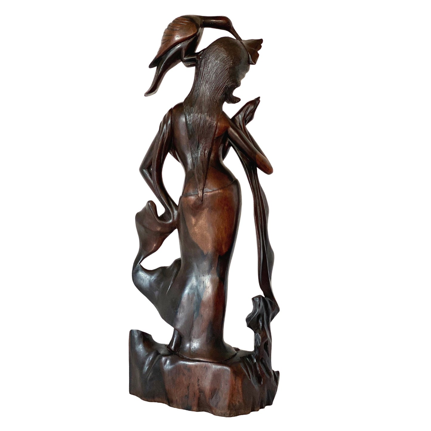Balinese Dewi Sri Bawang Golden Bird Goddess Sculpture Vintage Hand Carved Sono Wood Carving Statue Bali Folklore Folk art Art