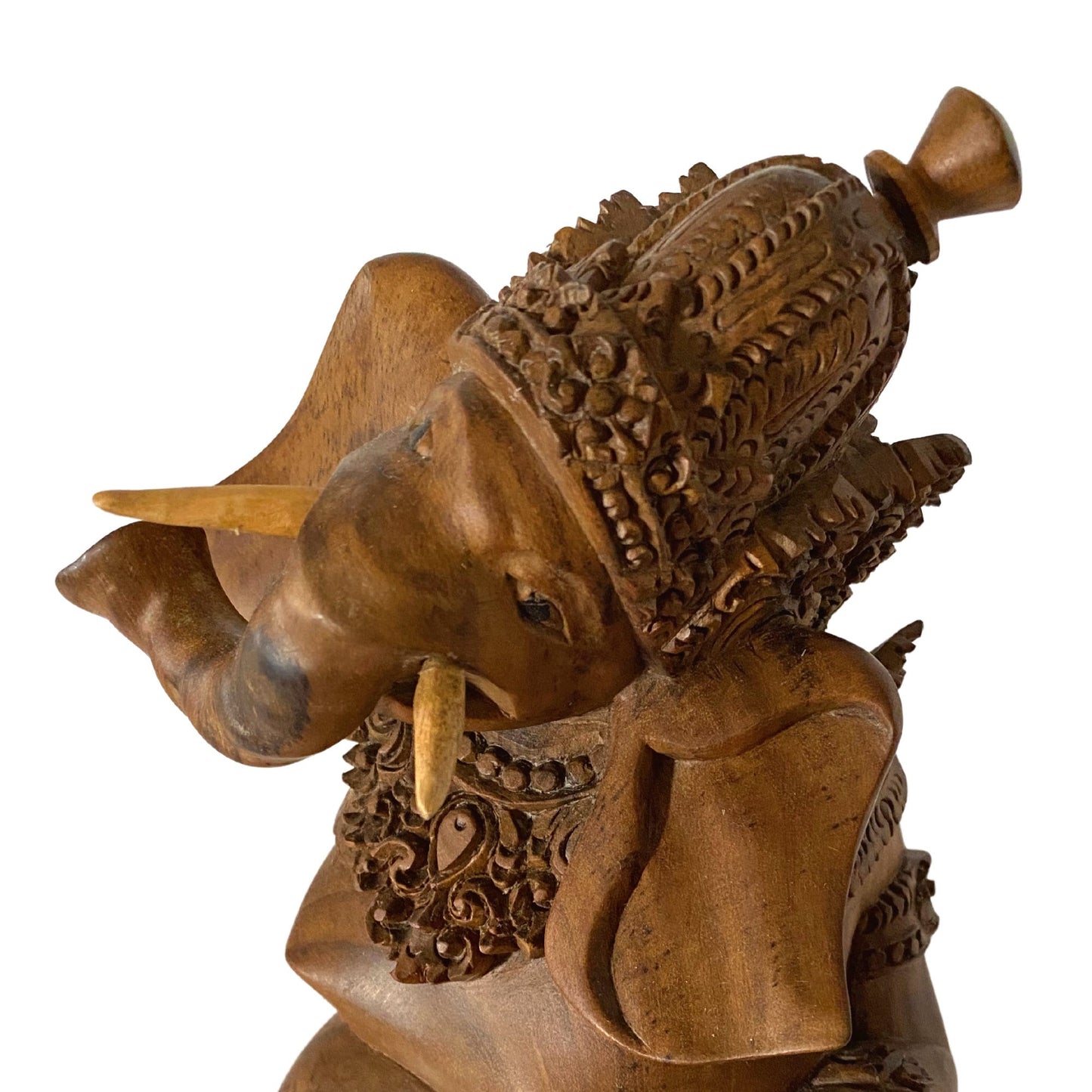 Ganapati Ganesha Statue Remover of Obstacles Elephant God Hand Carved Abstract Wood Carving Sculpture Balinese Mas Ubud Bali Hindu Art