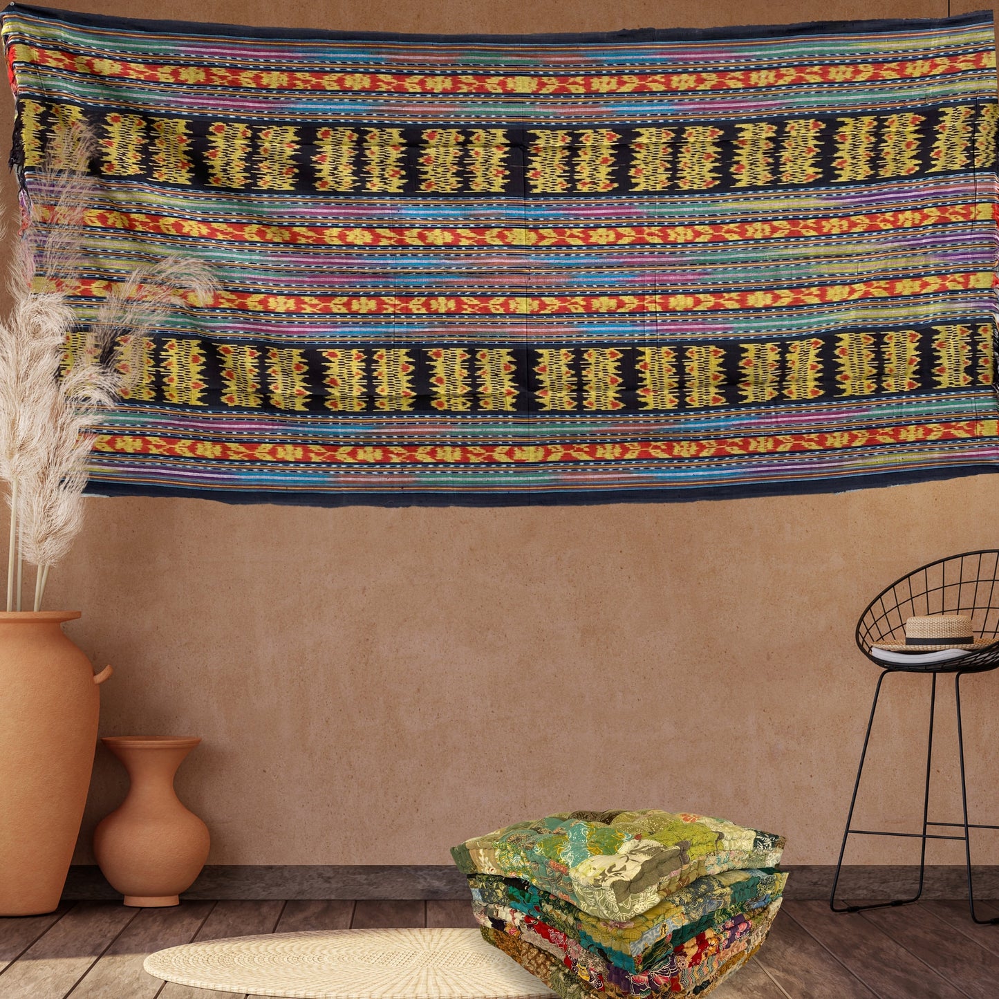 Handwoven Indonesian Ikat Cotton Throw: Hand Loomed Ethnic Cloth Wall Hanging (45x90 inches)