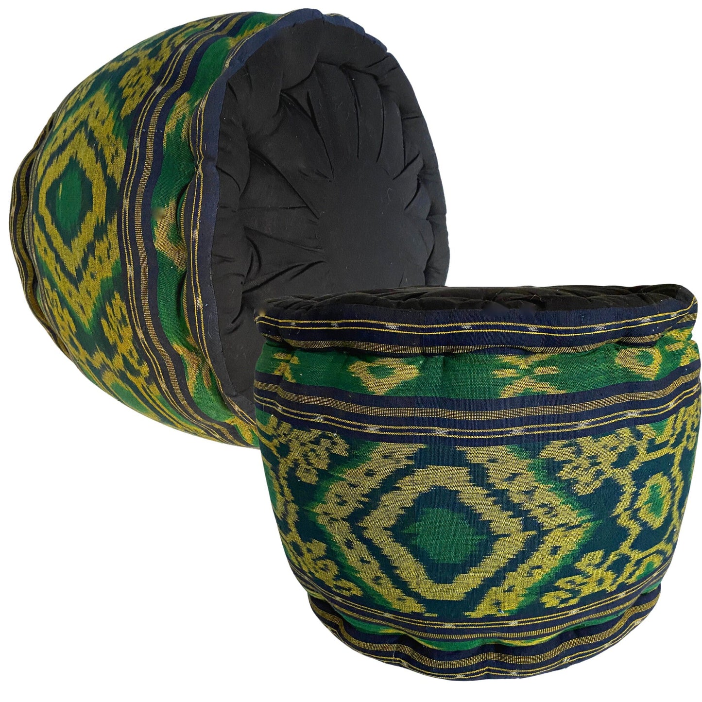Ikat Floor Pillow Pouf Ottoman Cushion Hand woven Green Blue Balinese Textile Handcrafted Organic Kapok Bali Batik Boho decor