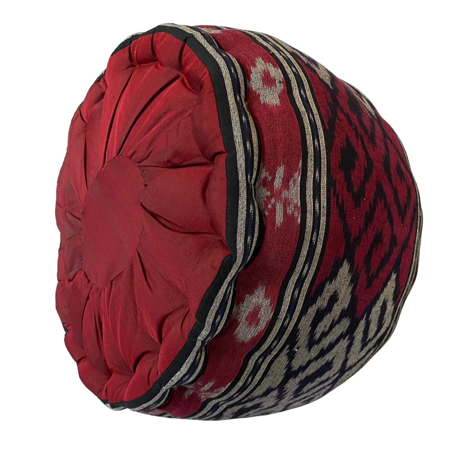 Ikat Floor Pillow Pouf Ottoman Cushion Hand woven Blue Burgundy Balinese Textile Handcrafted Organic Kapok Bali Batik Boho decor
