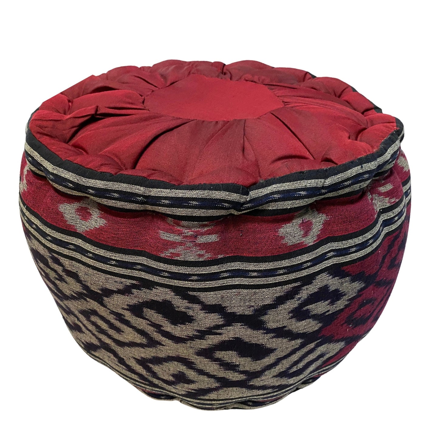 Ikat Floor Pillow Pouf Ottoman Cushion Hand woven Blue Burgundy Balinese Textile Handcrafted Organic Kapok Bali Batik Boho decor