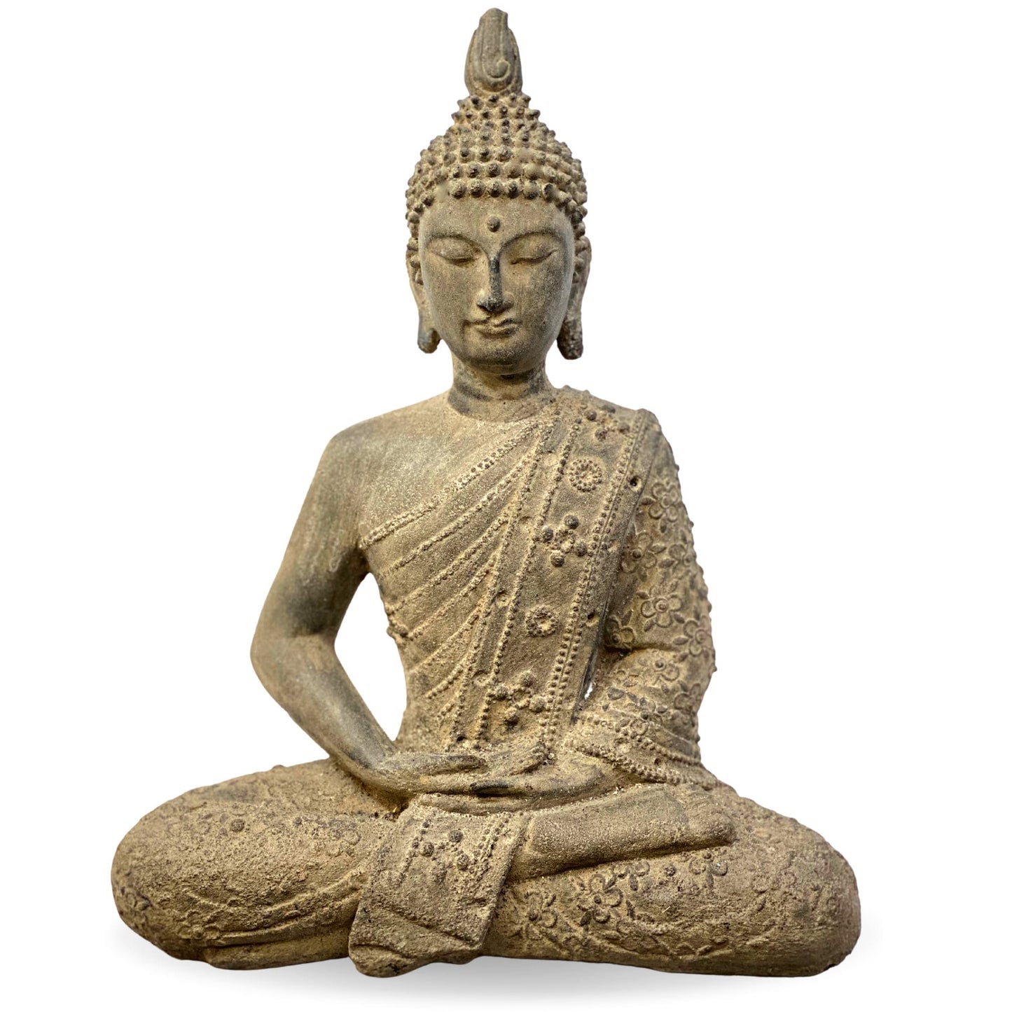 Enlightened Buddha Meditating Garden Statue Handmade Cast Lava Stone Concrete Yard Art Buddhist Balinese Sculpture Eclectic Decor - Acadia World Traders