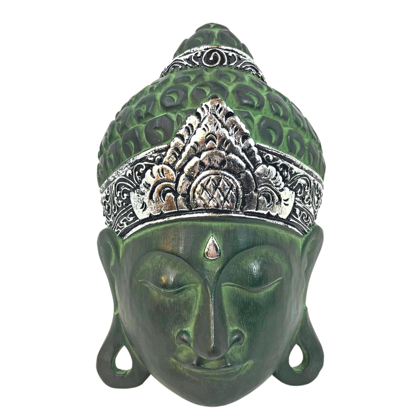 Balinese Peaceful Buddha Wooden Mask wall art sculpture Bali Folk Art Hand Carved wood carving teal Home Decor