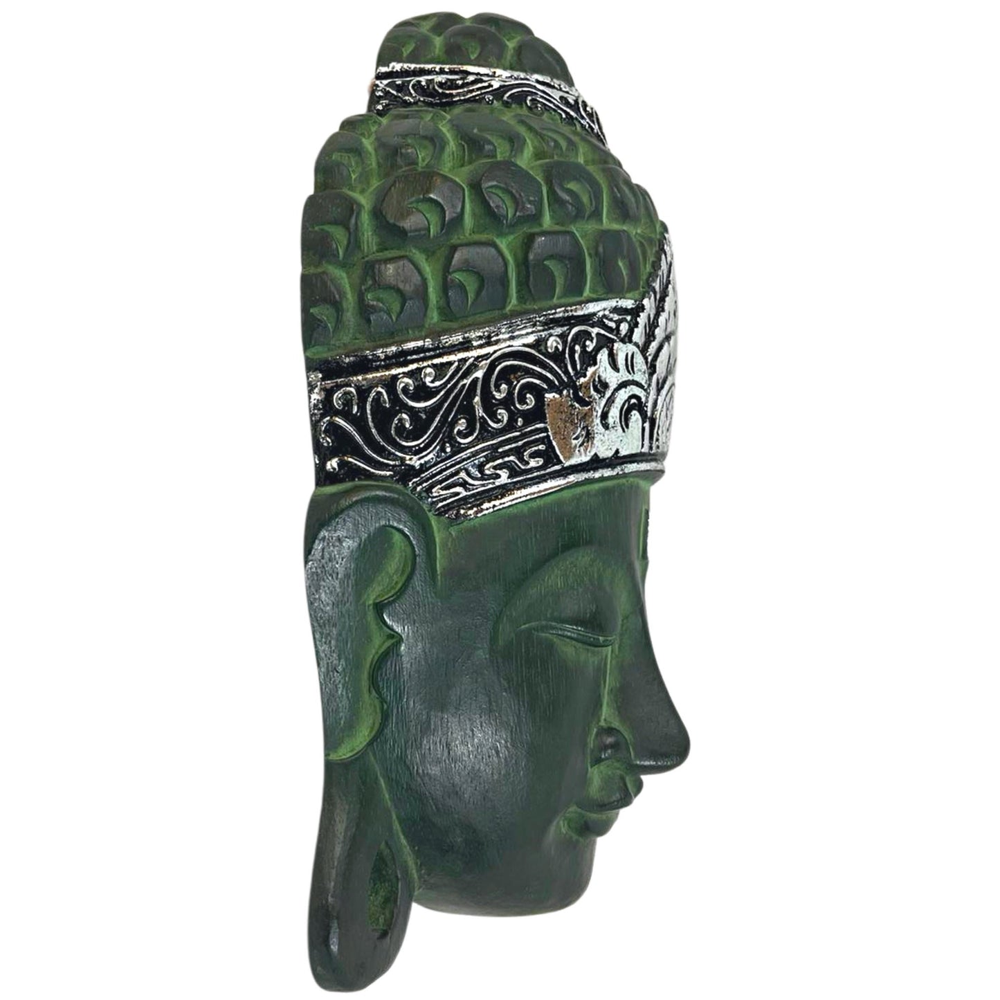 Balinese Peaceful Buddha Wooden Mask wall art sculpture Bali Folk Art Hand Carved wood carving teal Home Decor