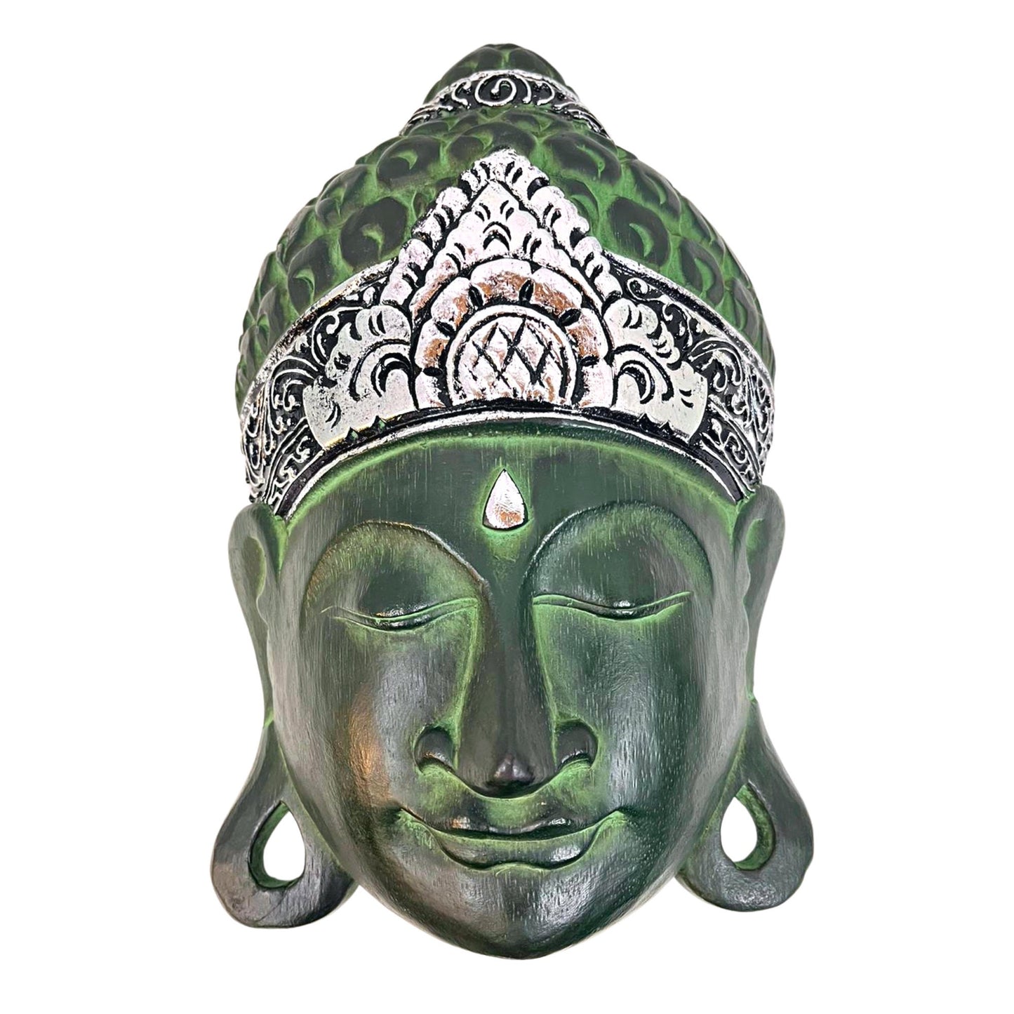 Balinese Peaceful Buddha Wooden Mask wall art sculpture Bali Folk Art Hand Carved wood carving teal Home Decor