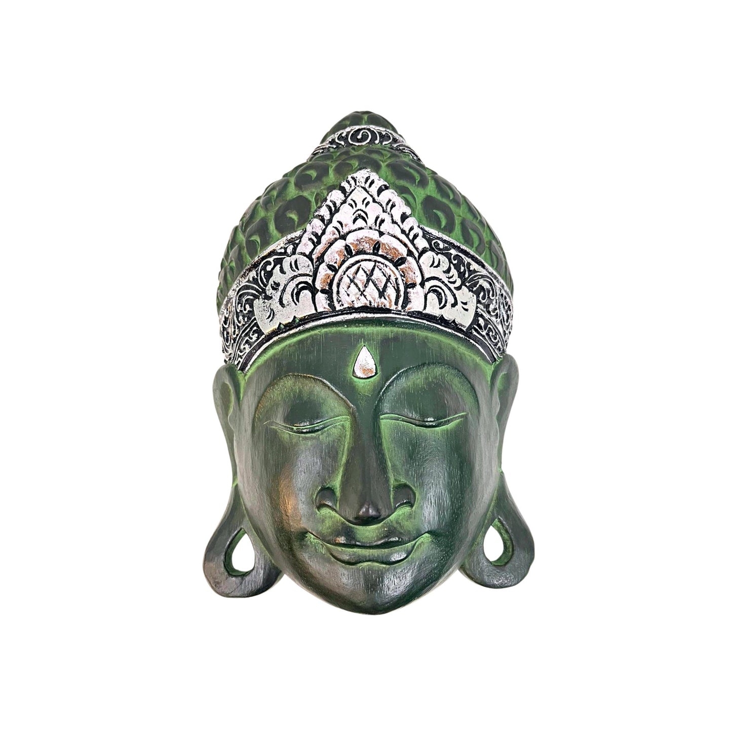 Balinese Peaceful Buddha Wooden Mask wall art sculpture Bali Folk Art Hand Carved wood carving teal Home Decor