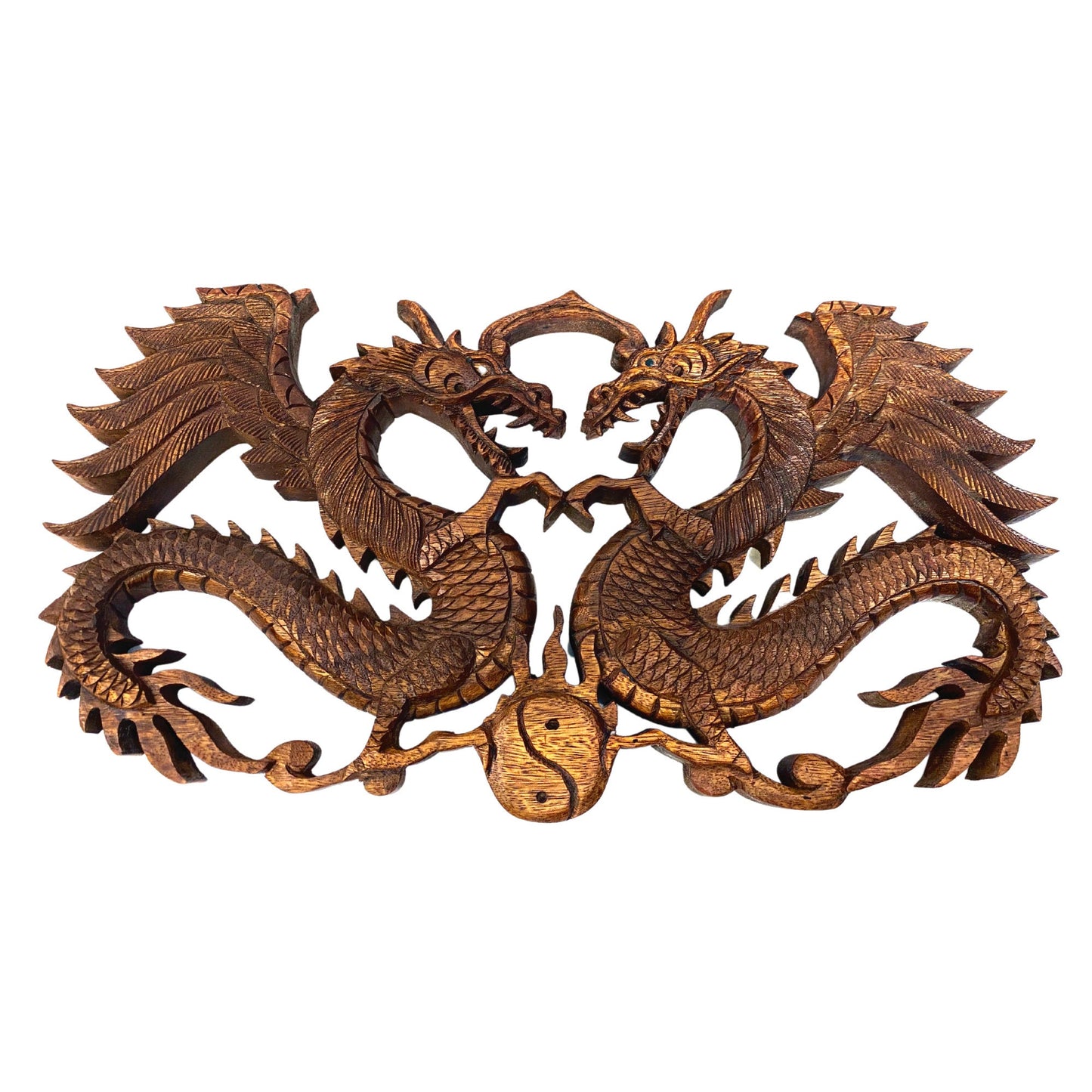 Balinese winged Dragon Panel hand carved Relief Bali wall folk art Asian Decor handmade wood carving 16" gift for dad - Acadia World Traders