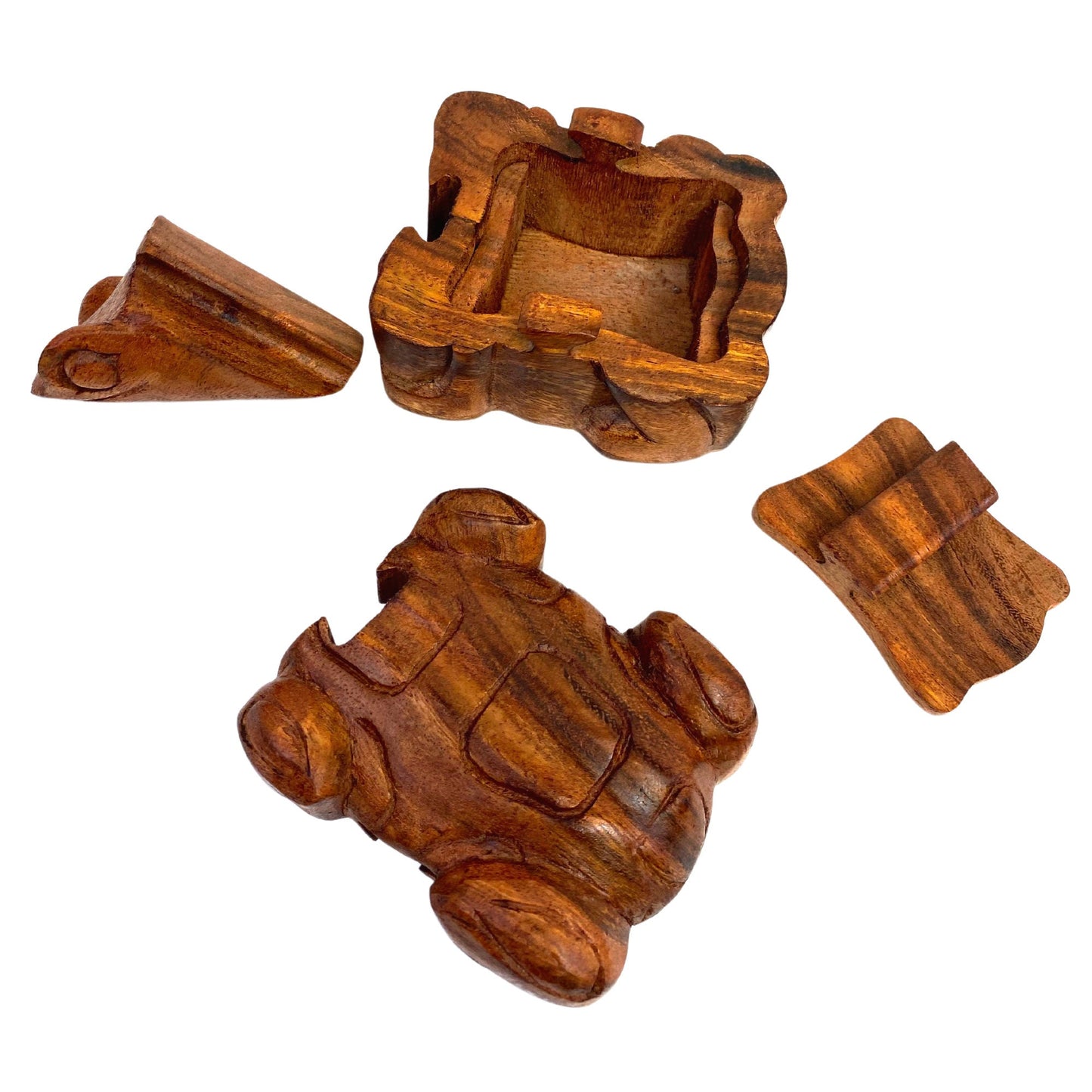 Frog Toad Amphibian Secret Puzzle stash jewelry Box gift box Hand Carved Wood Frog Carving