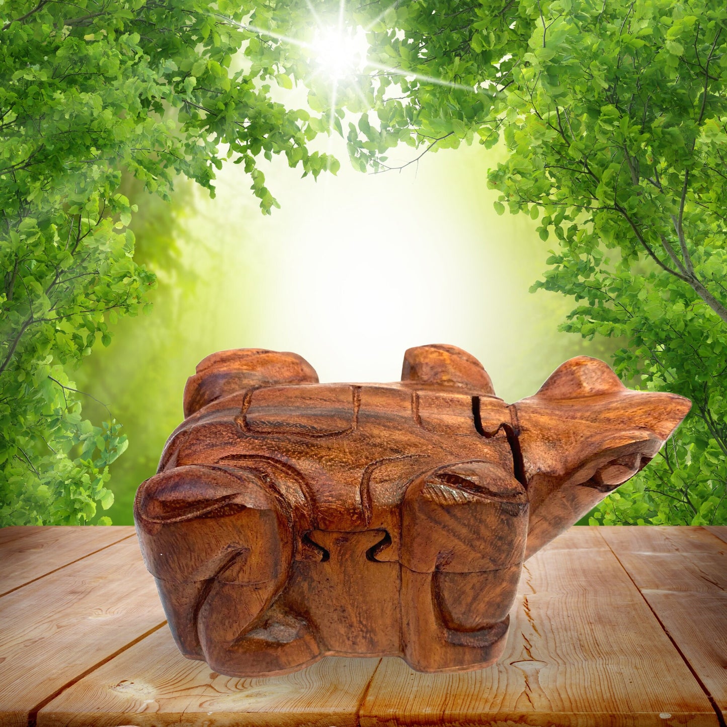 Hand Carved Wood Frog Puzzle Box: Secret Stash Jewelry Box