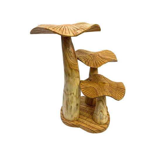 Forest Mushroom Wooden Statue Toadstool Hand Carved Wood Carving Balinese Art Sculpture Cottagecore Fungi Garden Decor - Acadia World Traders