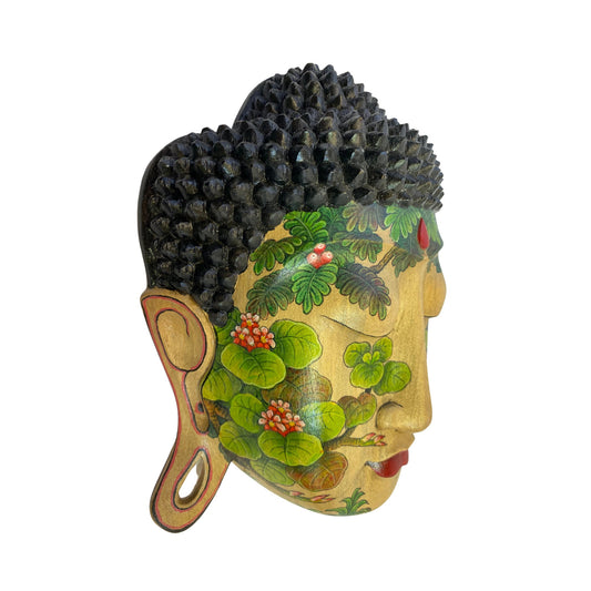 Forest Tattoo Buddha Mask Wall art Sculpture Balinese miniature style painting keliki Ubud village art art hand painted wood carving