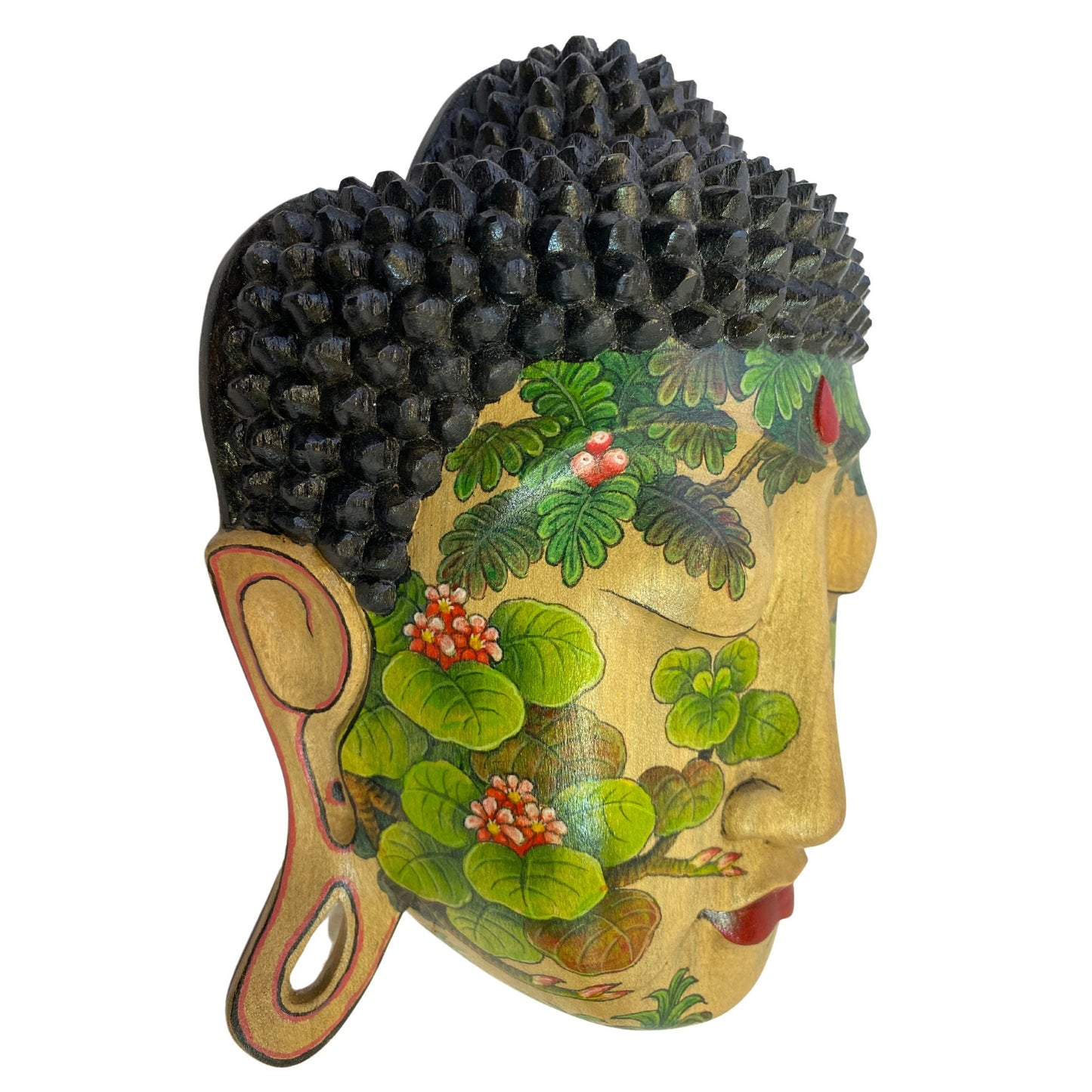 Forest Tattoo Buddha Mask Wall art Sculpture Balinese miniature style painting keliki Ubud village art art hand painted wood carving