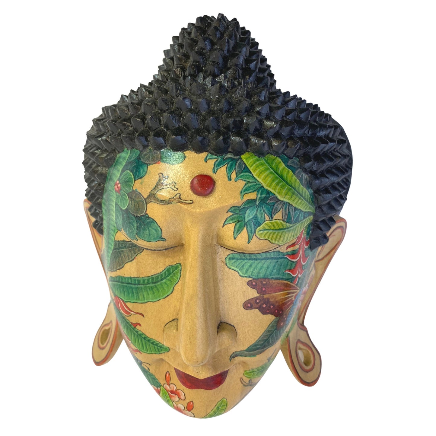 Butterfly Garden Tattoo Buddha Mask Wall art Sculpture Balinese miniature style painting Ubud village art art hand painted wood carving