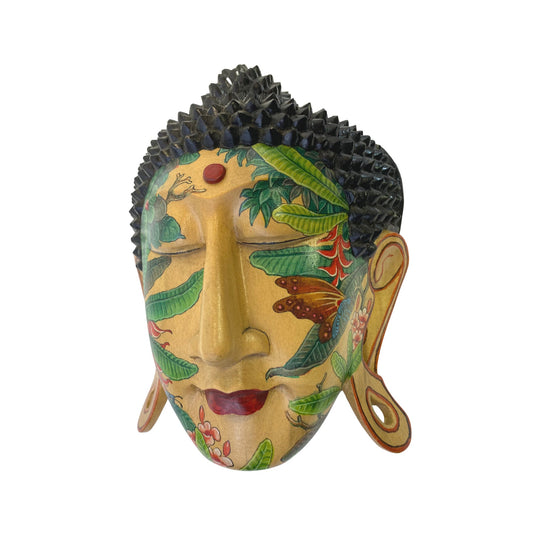 Butterfly Garden Tattoo Buddha Mask Wall art Sculpture Balinese miniature style painting Ubud village art art hand painted wood carving