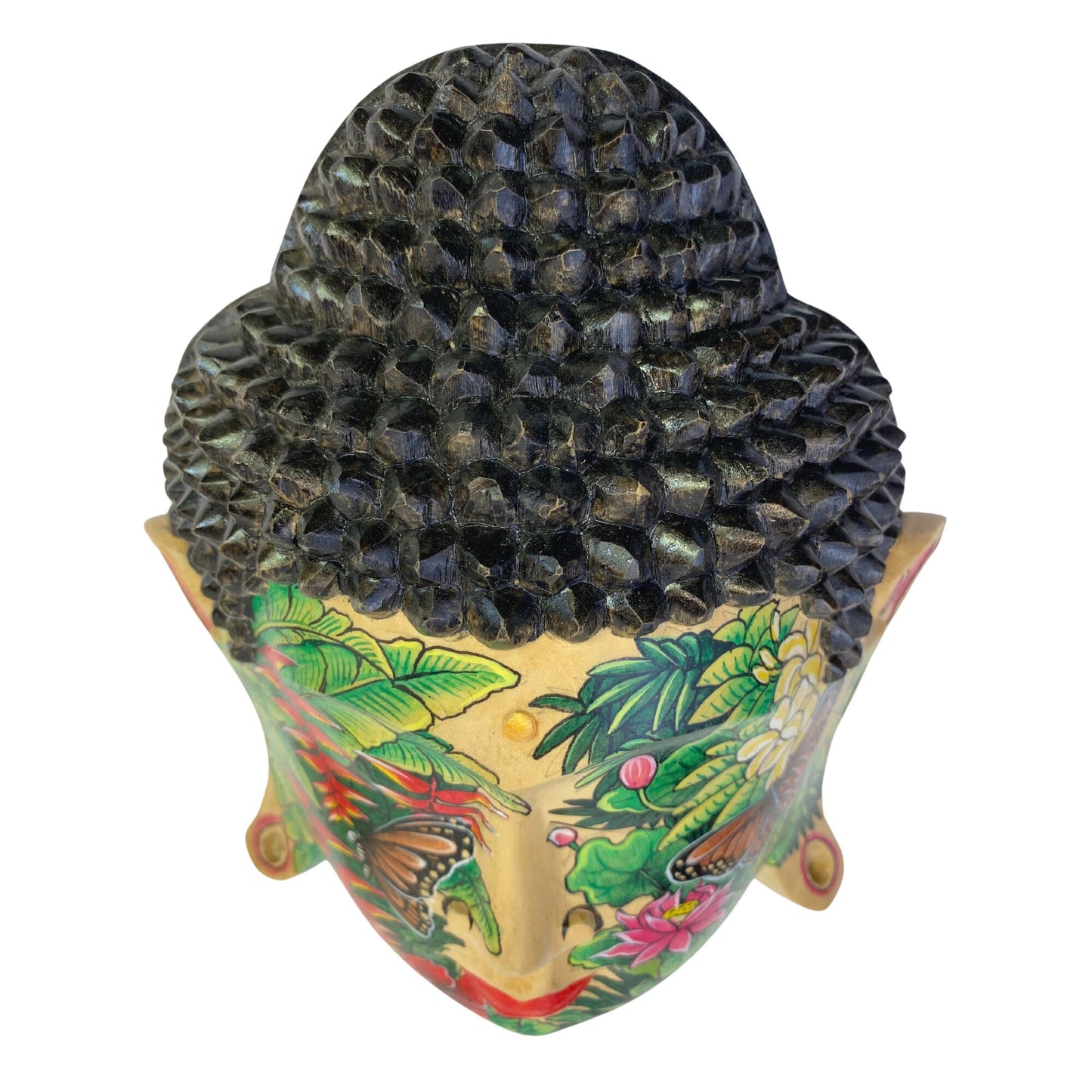 Rainforest Mystic Tattoo Buddha Mask Wall art Sculpture Balinese miniature style painting Ubud village art art hand painted wood carving