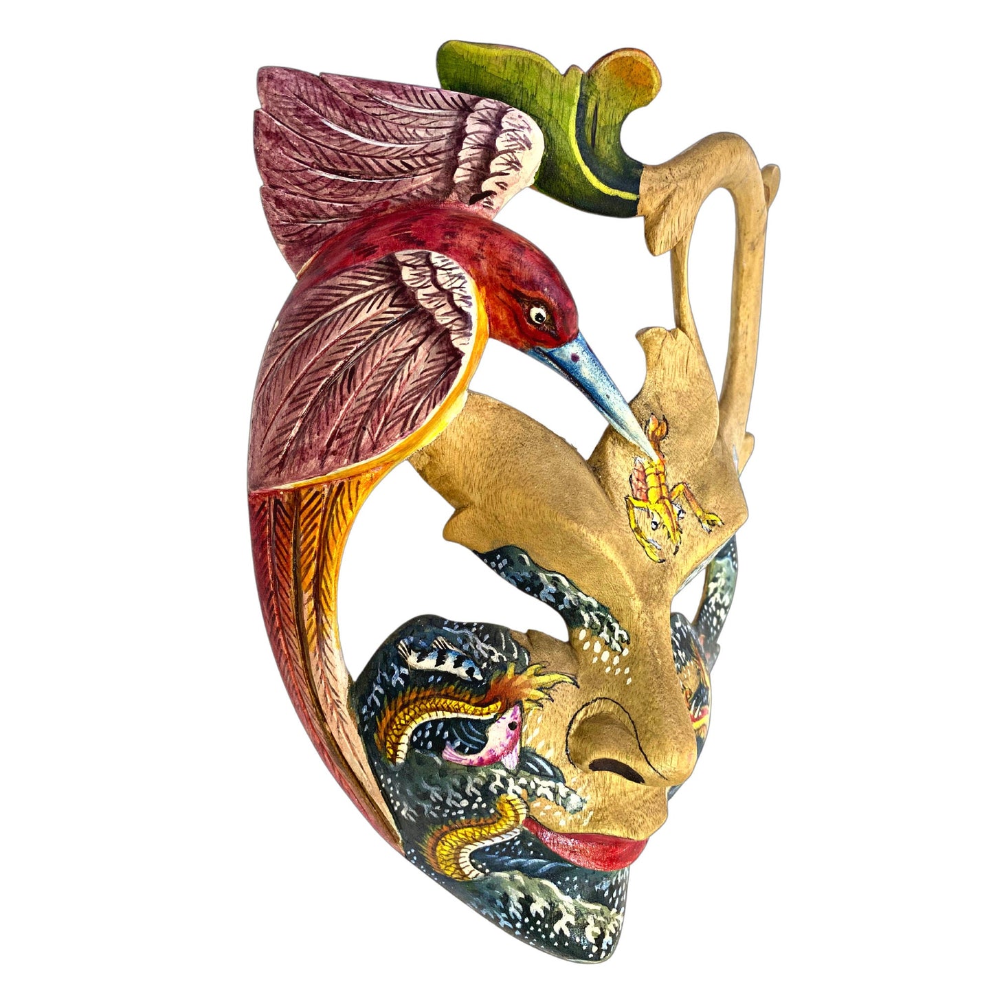 Balinese Mask Dragon Phoenix Bird Goddess Dream Mask Abstract Mask Hand Painted Carved Wood Carving Bali Wall Decor Art