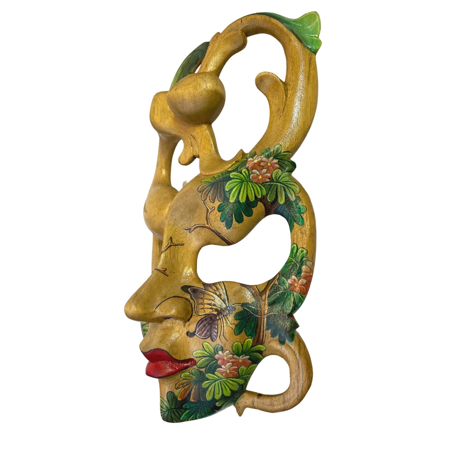 Balinese Mask Dancing Forest Faerie Goddess Abstract Mask Hand Painted Butterfly Hand Carved Wood Carving Bali Wall Decor Art