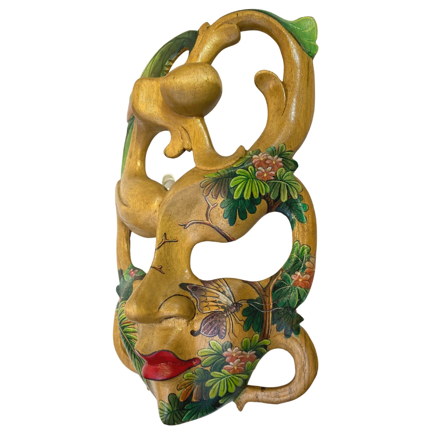 Balinese Mask Dancing Forest Faerie Goddess Abstract Mask Hand Painted Butterfly Hand Carved Wood Carving Bali Wall Decor Art