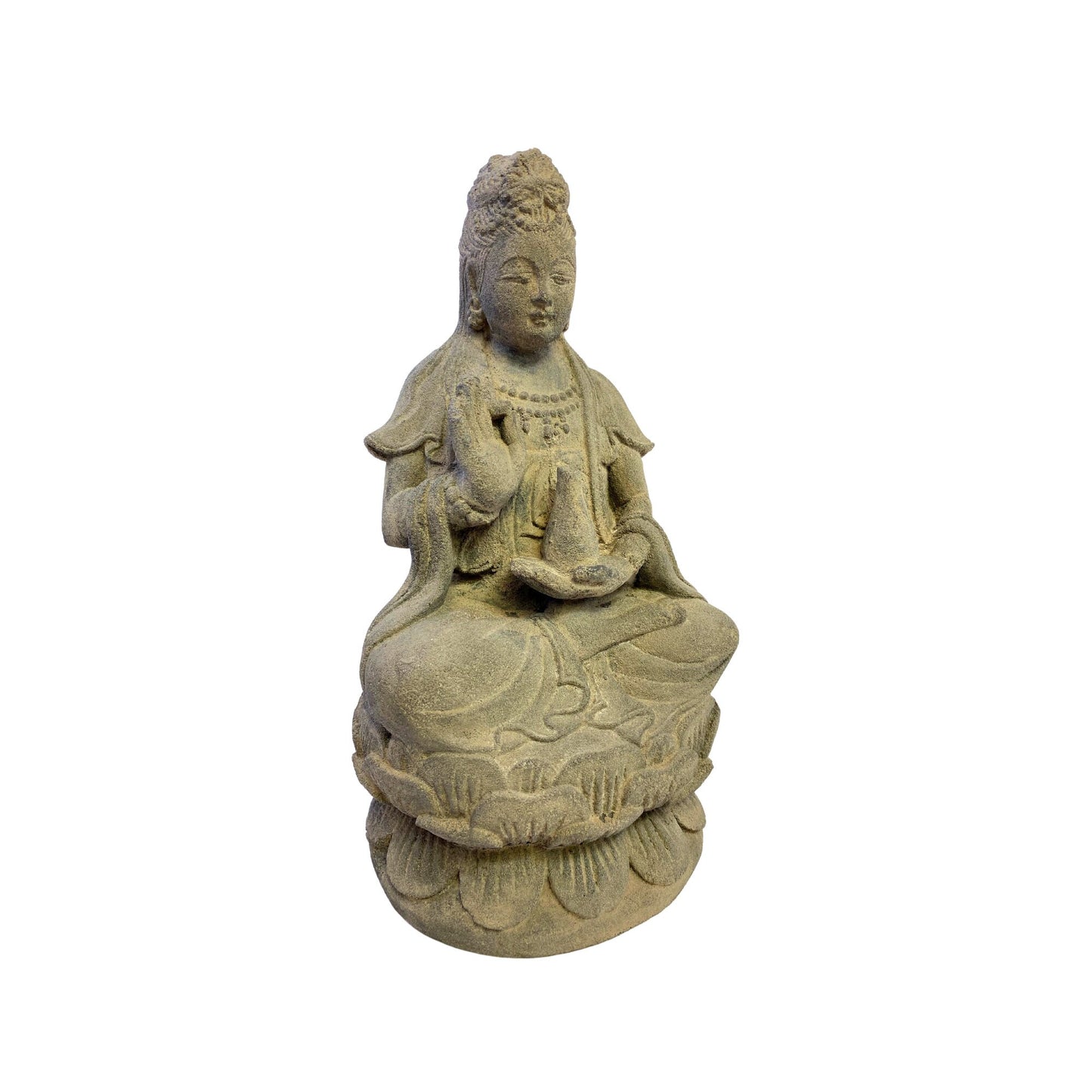 Seated Kwan Yin Guanyin Garden Statue Bodhisattva of Compassion Buddha Goddess Cast Handmade Lava stone Eclectic Asian Decor sculpture - Acadia World Traders
