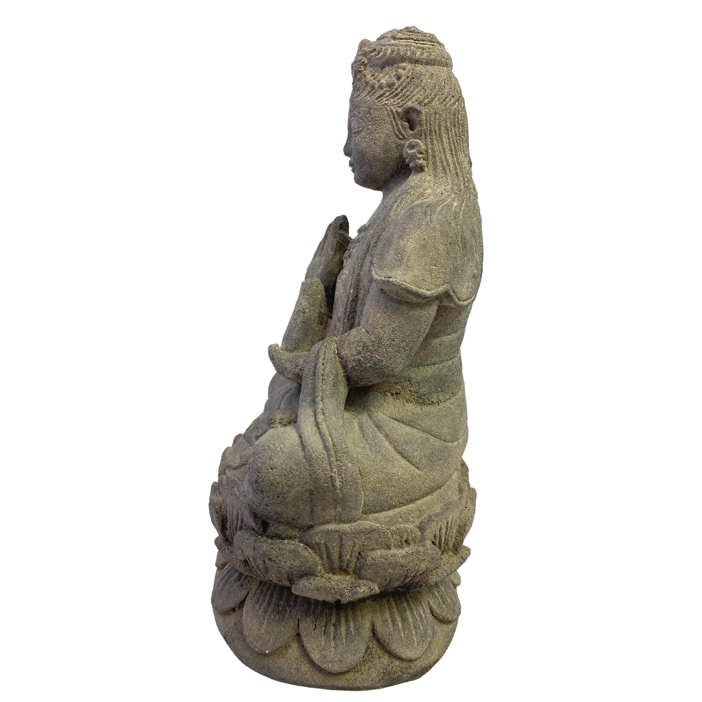 Seated Kwan Yin Guanyin Garden Statue Bodhisattva of Compassion Buddha Goddess Cast Handmade Lava stone Eclectic Asian Decor sculpture - Acadia World Traders