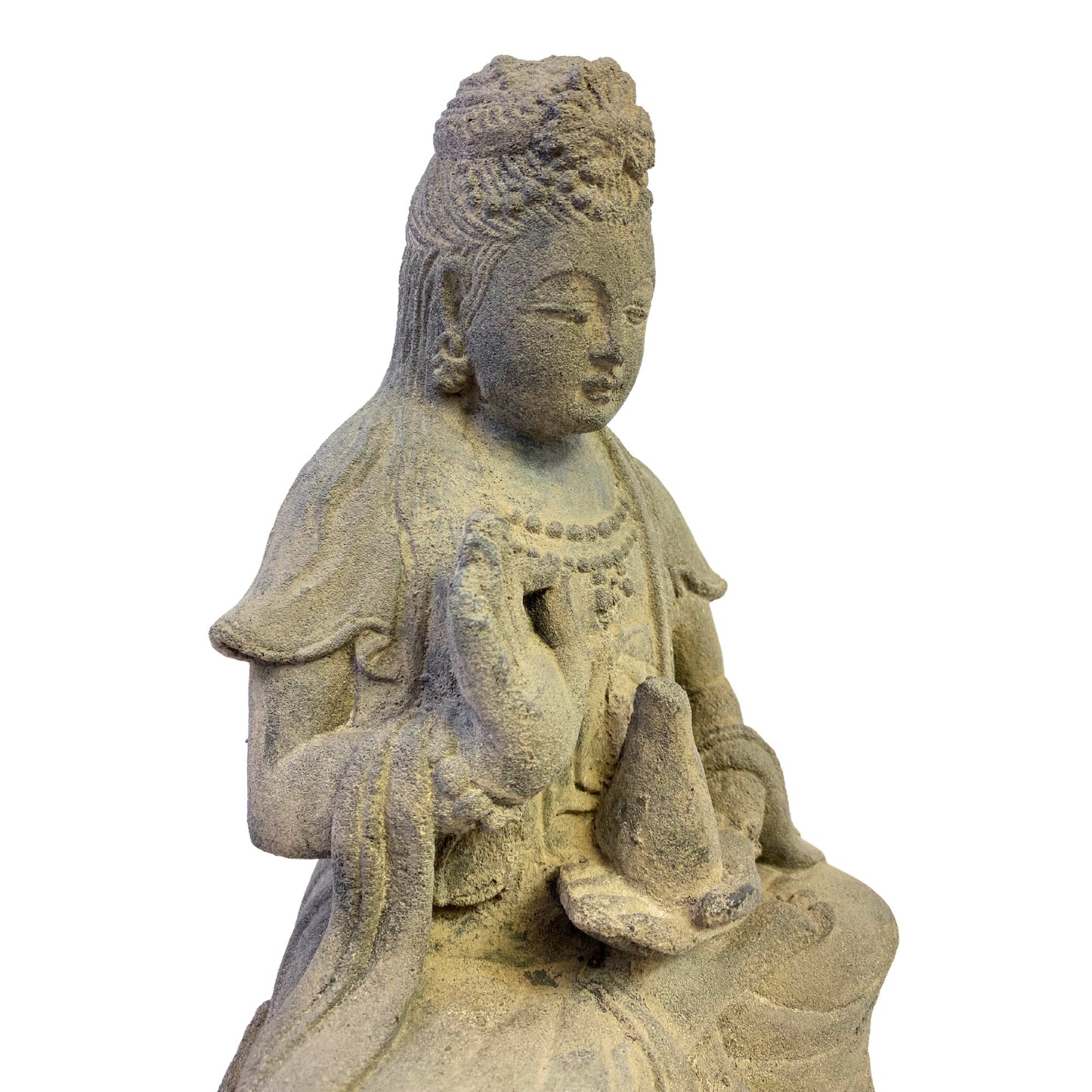 Seated Kwan Yin Guanyin Garden Statue Bodhisattva of Compassion Buddha Goddess Cast Handmade Lava stone Eclectic Asian Decor sculpture - Acadia World Traders