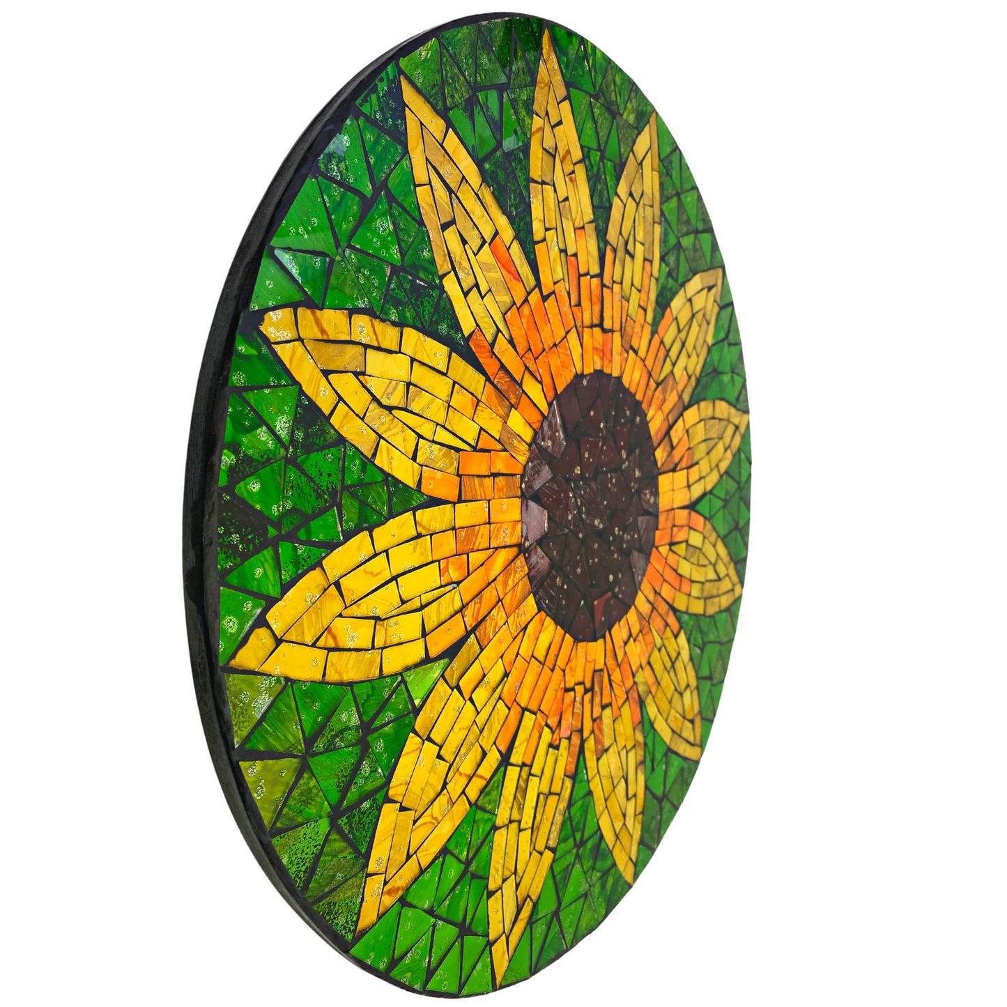 Yellow Sunflower Mosaic Wall Art Plaque Panel Hand Painted Glass Bali Handicraft Boho Decor - Acadia World Traders