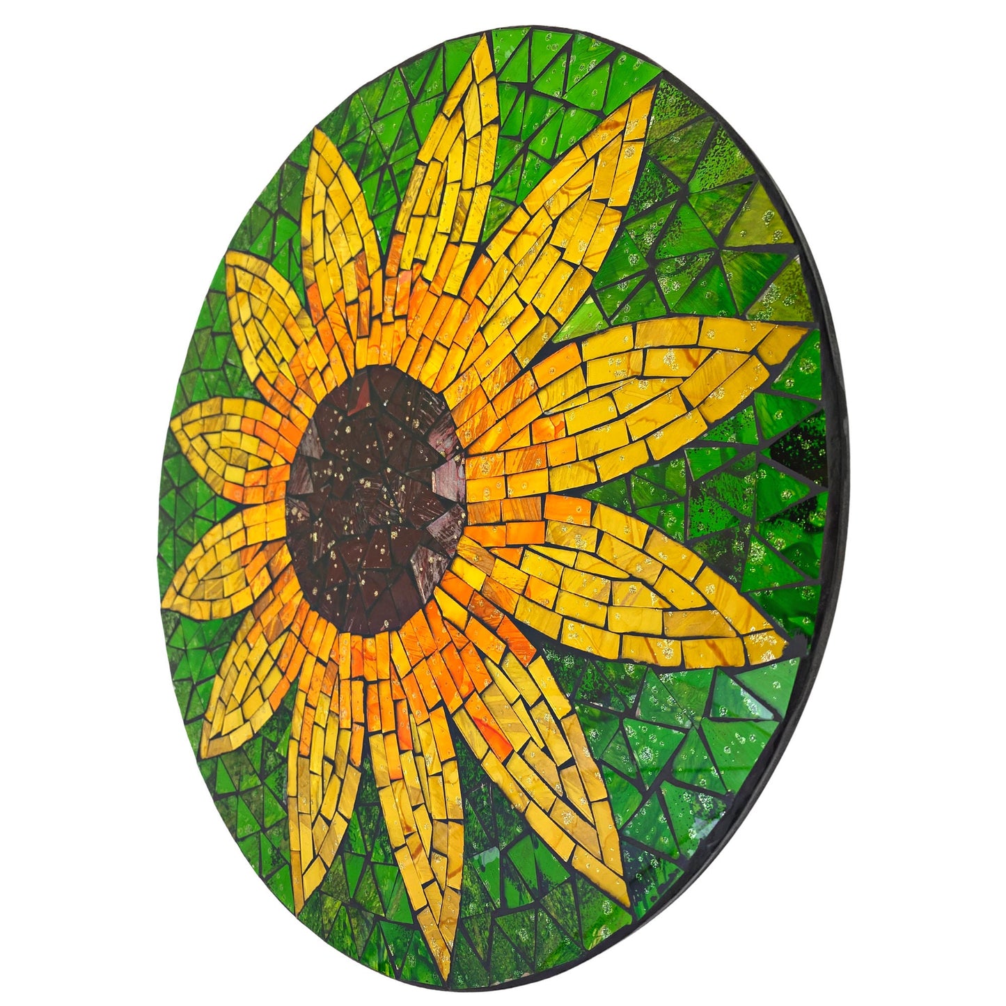 Yellow Sunflower Mosaic Wall Art Plaque Panel Hand Painted Glass Bali Handicraft Boho Decor - Acadia World Traders