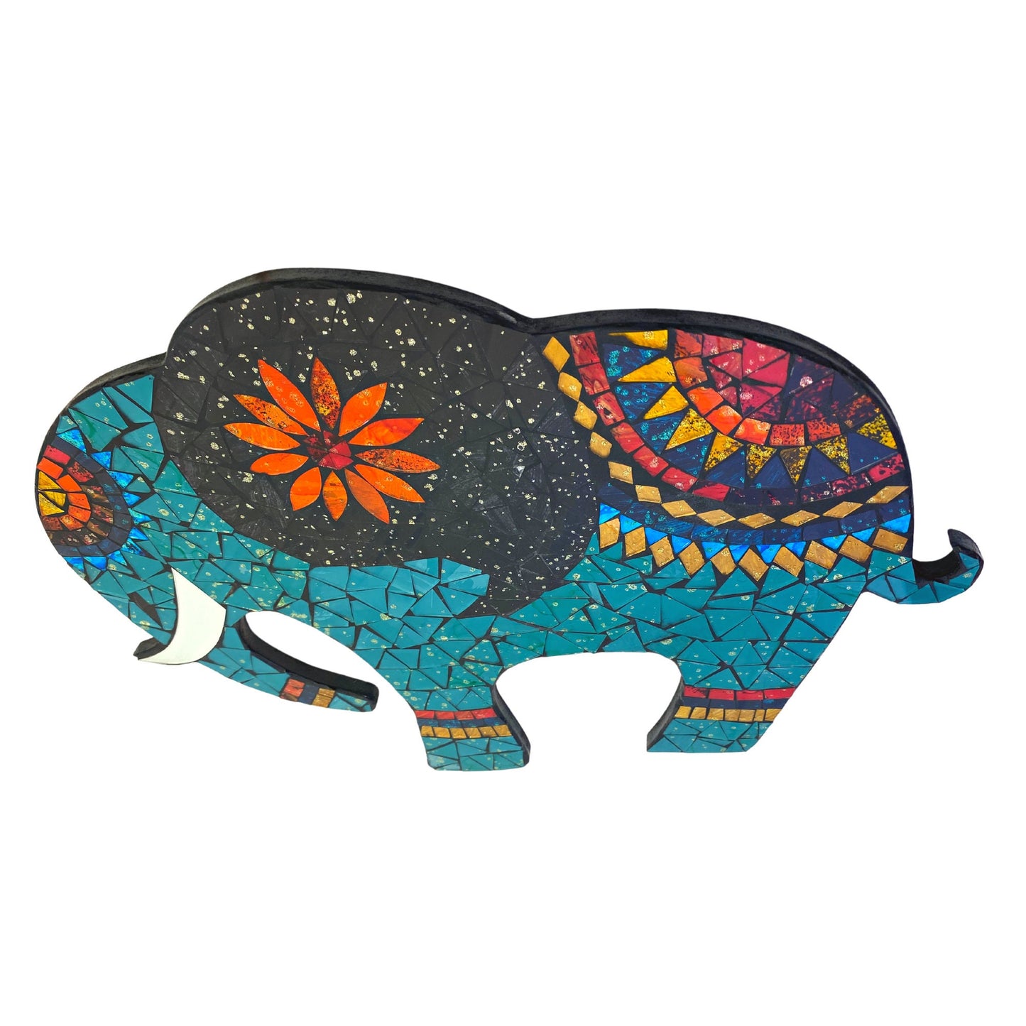 Asian Elephant Mosaic Wall Art Plaque Panel Hand Painted Glass Bali Handicraft Boho Decor