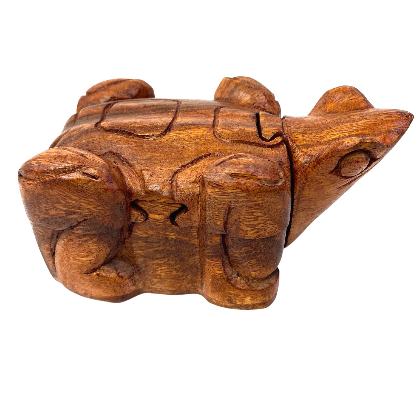 Frog Toad Amphibian Secret Puzzle stash jewelry Box gift box Hand Carved Wood Frog Carving