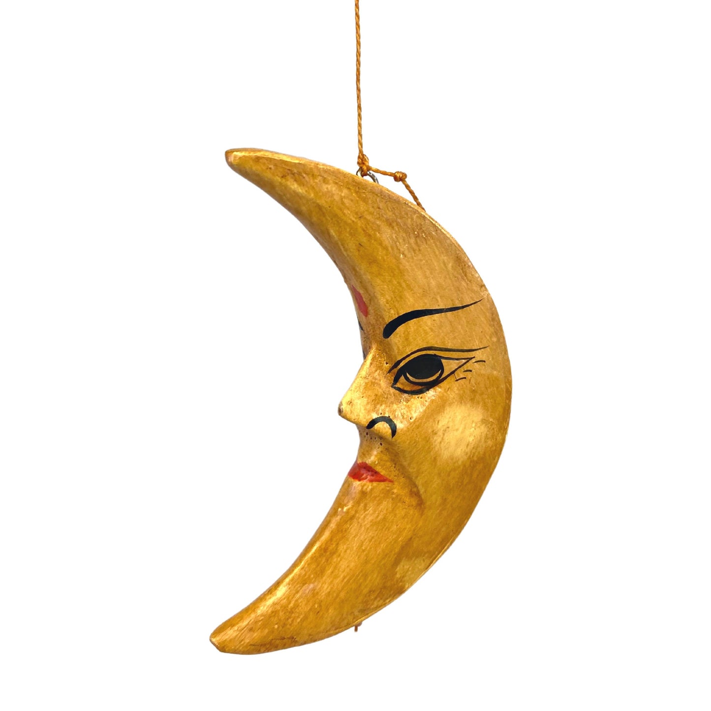 Sun Moon Stars Hanging Mobile Vintage Design Hand Carved Painted Wood Balinese Celestial Bodies Bali Folk Art Man in the Moon Blue - Acadia World Traders