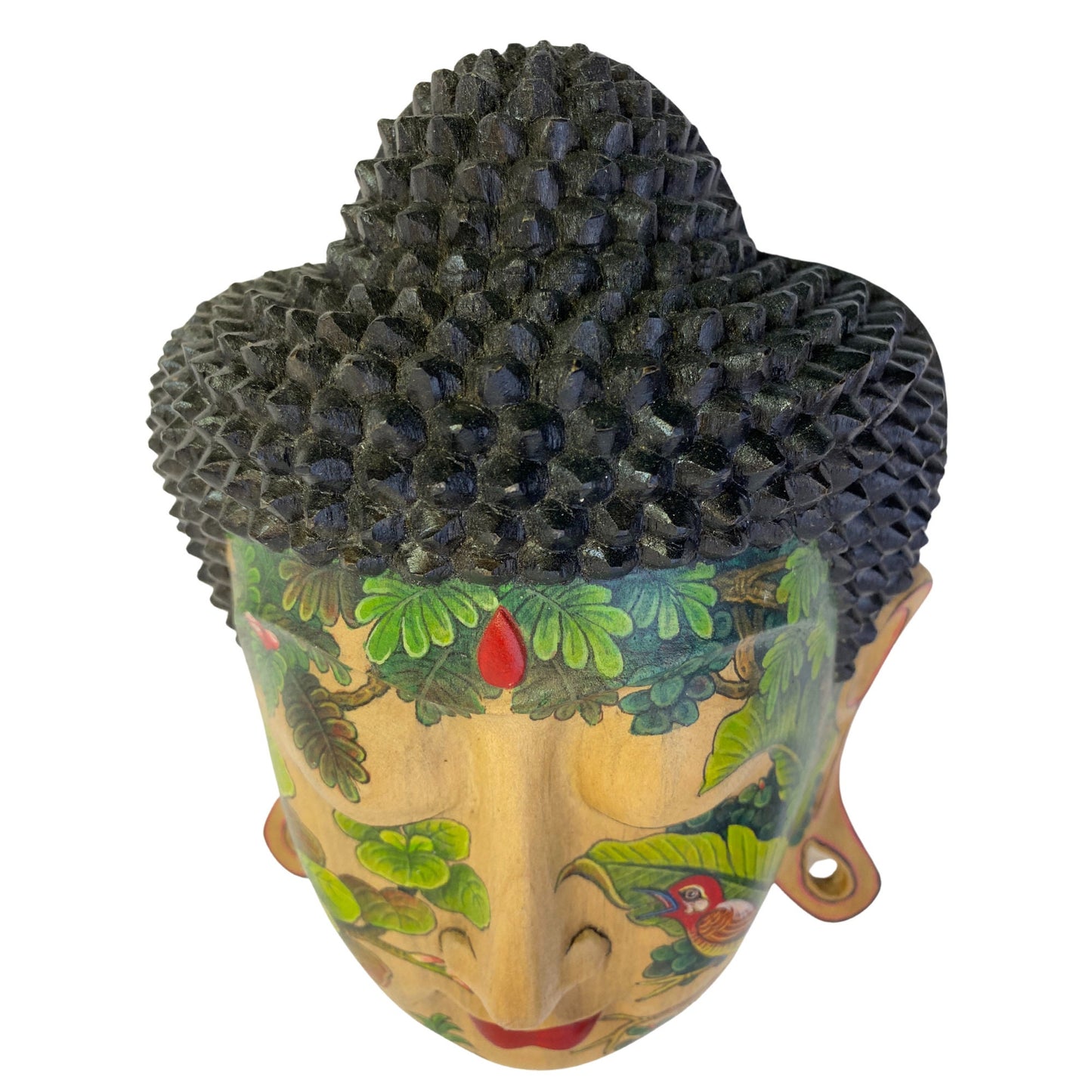 Forest Tattoo Buddha Mask Wall art Sculpture Balinese miniature style painting keliki Ubud village art art hand painted wood carving