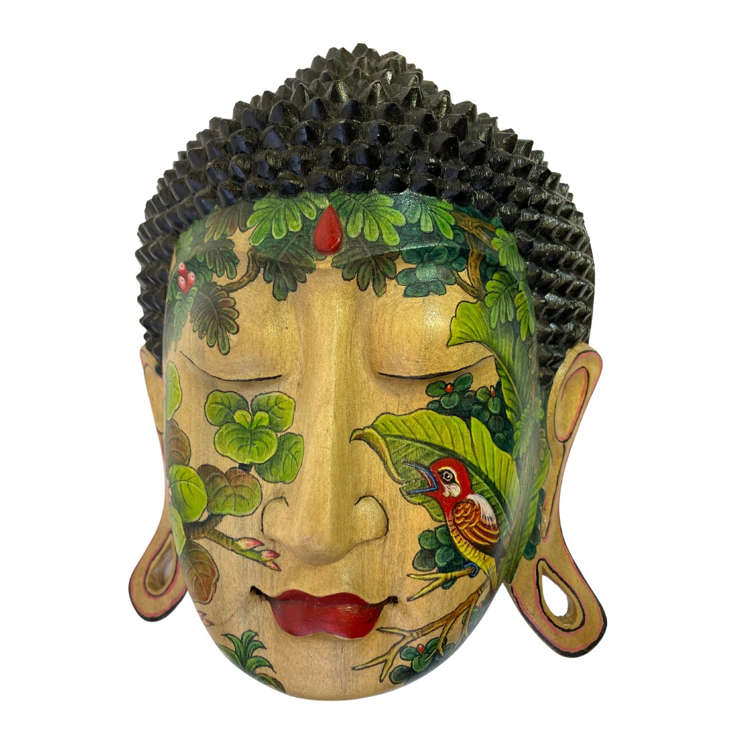 Forest Tattoo Buddha Mask Wall art Sculpture Balinese miniature style painting keliki Ubud village art art hand painted wood carving
