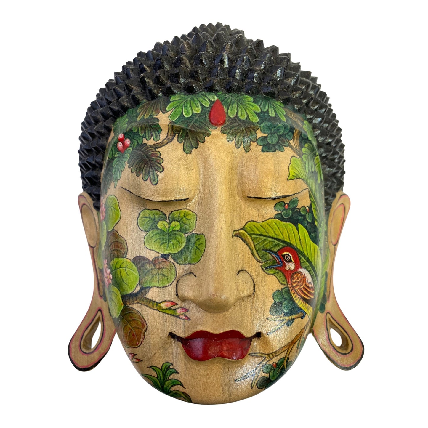 Forest Tattoo Buddha Mask Wall art Sculpture Balinese miniature style painting keliki Ubud village art art hand painted wood carving