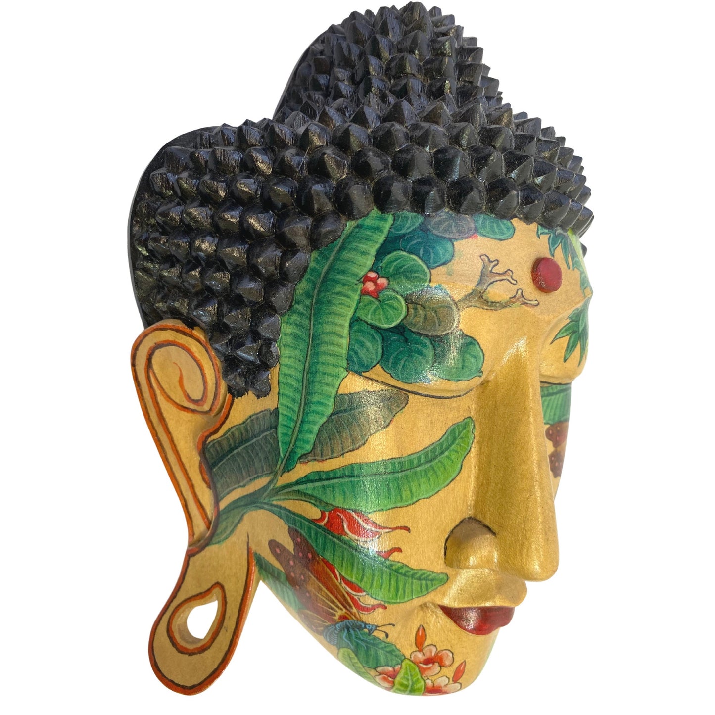 Butterfly Garden Tattoo Buddha Mask Wall art Sculpture Balinese miniature style painting Ubud village art art hand painted wood carving
