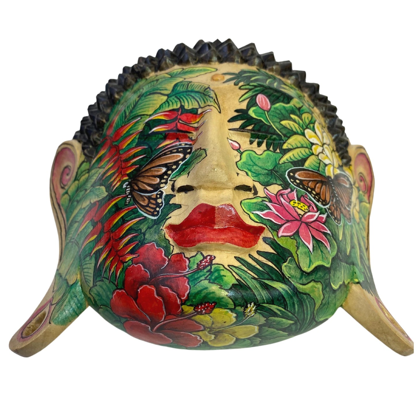 Rainforest Mystic Tattoo Buddha Mask Wall art Sculpture Balinese miniature style painting Ubud village art art hand painted wood carving