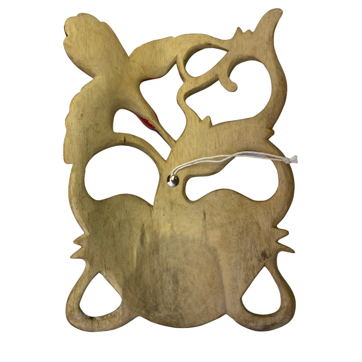 Hand Carved Wood Balinese Dewi Sri Goddess Mask: Hand-painted Carving, Red Bird Wall Art