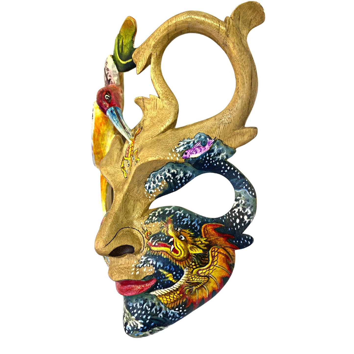 Balinese Mask Dragon Phoenix Bird Goddess Dream Mask Abstract Mask Hand Painted Carved Wood Carving Bali Wall Decor Art