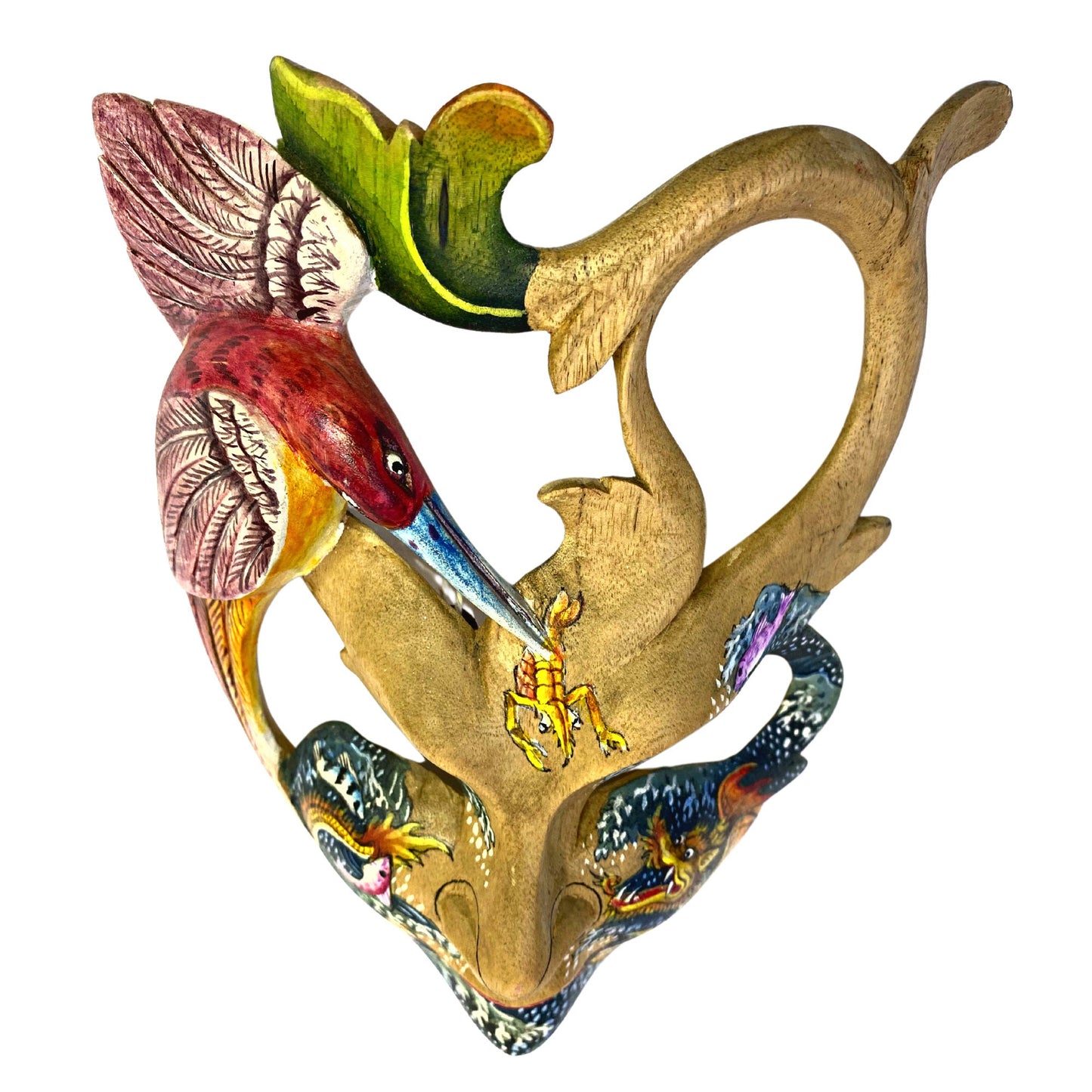 Balinese Mask Dragon Phoenix Bird Goddess Dream Mask Abstract Mask Hand Painted Carved Wood Carving Bali Wall Decor Art