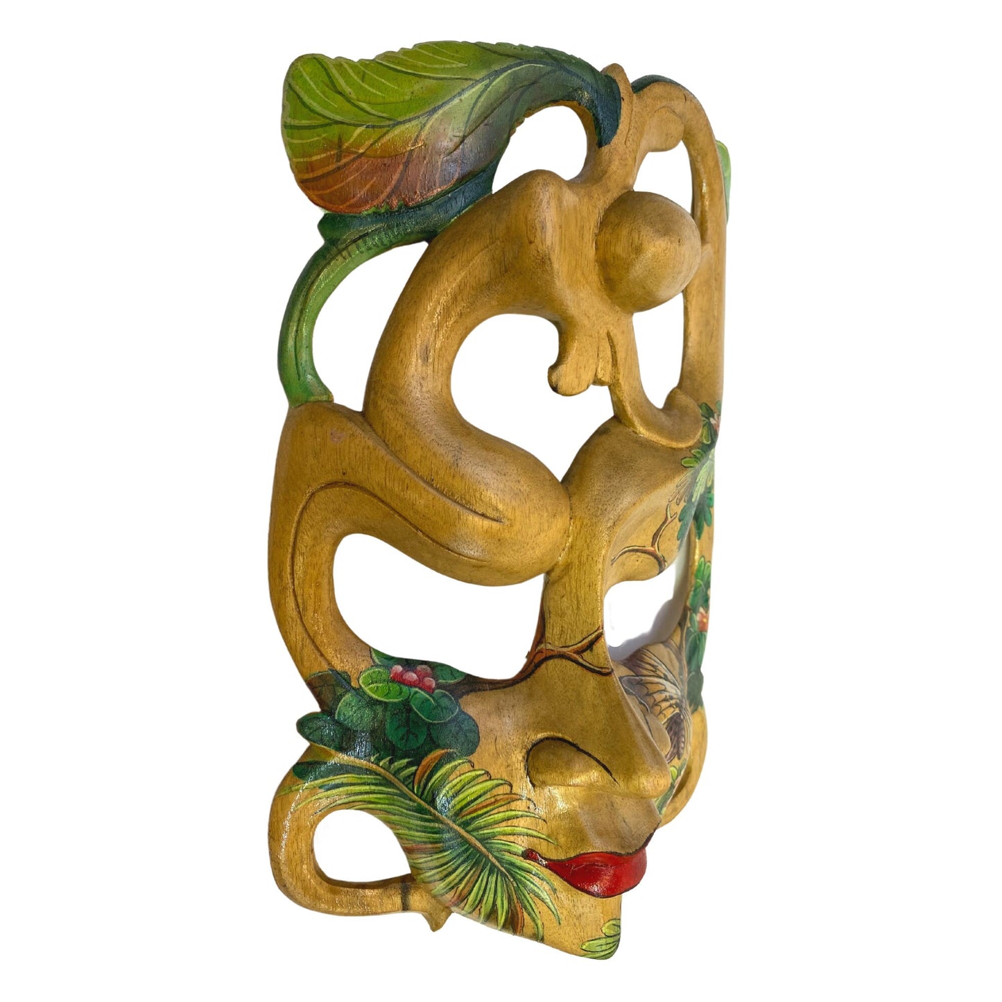 Balinese Mask Dancing Forest Faerie Goddess Abstract Mask Hand Painted Butterfly Hand Carved Wood Carving Bali Wall Decor Art