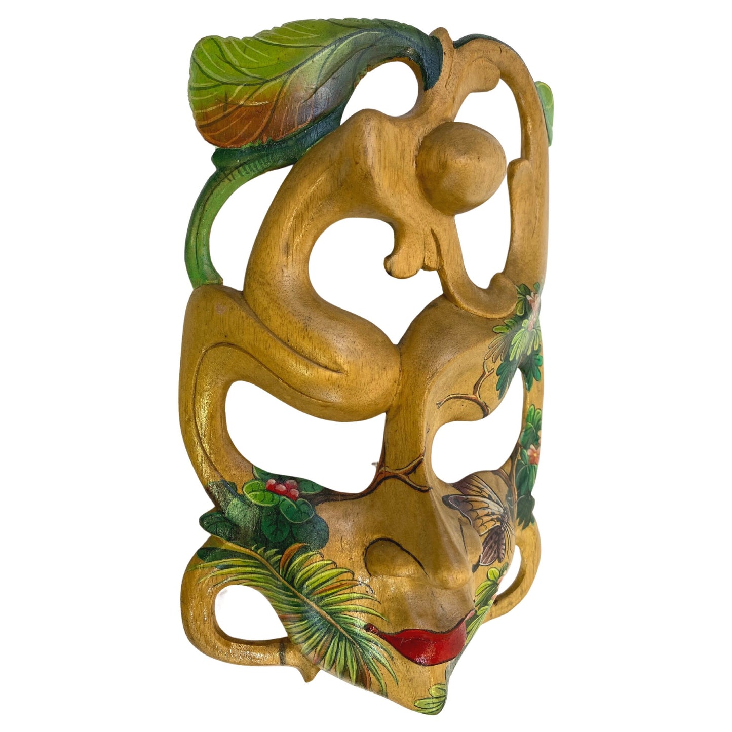 Balinese Mask Dancing Forest Faerie Goddess Abstract Mask Hand Painted Butterfly Hand Carved Wood Carving Bali Wall Decor Art