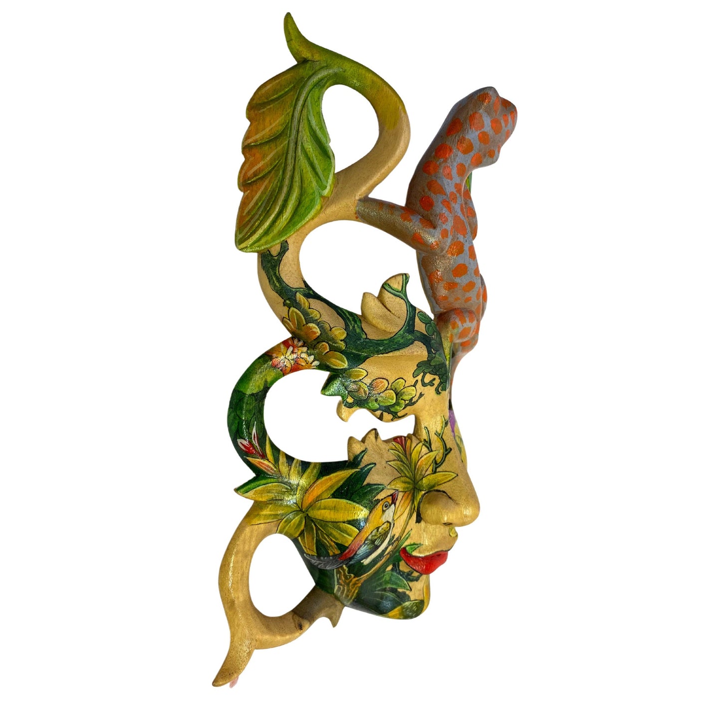 Balinese Gecko Goddess Dream Mask Abstract Mask Hand Painted Carved Wood Carving Bali Wall Decor Art