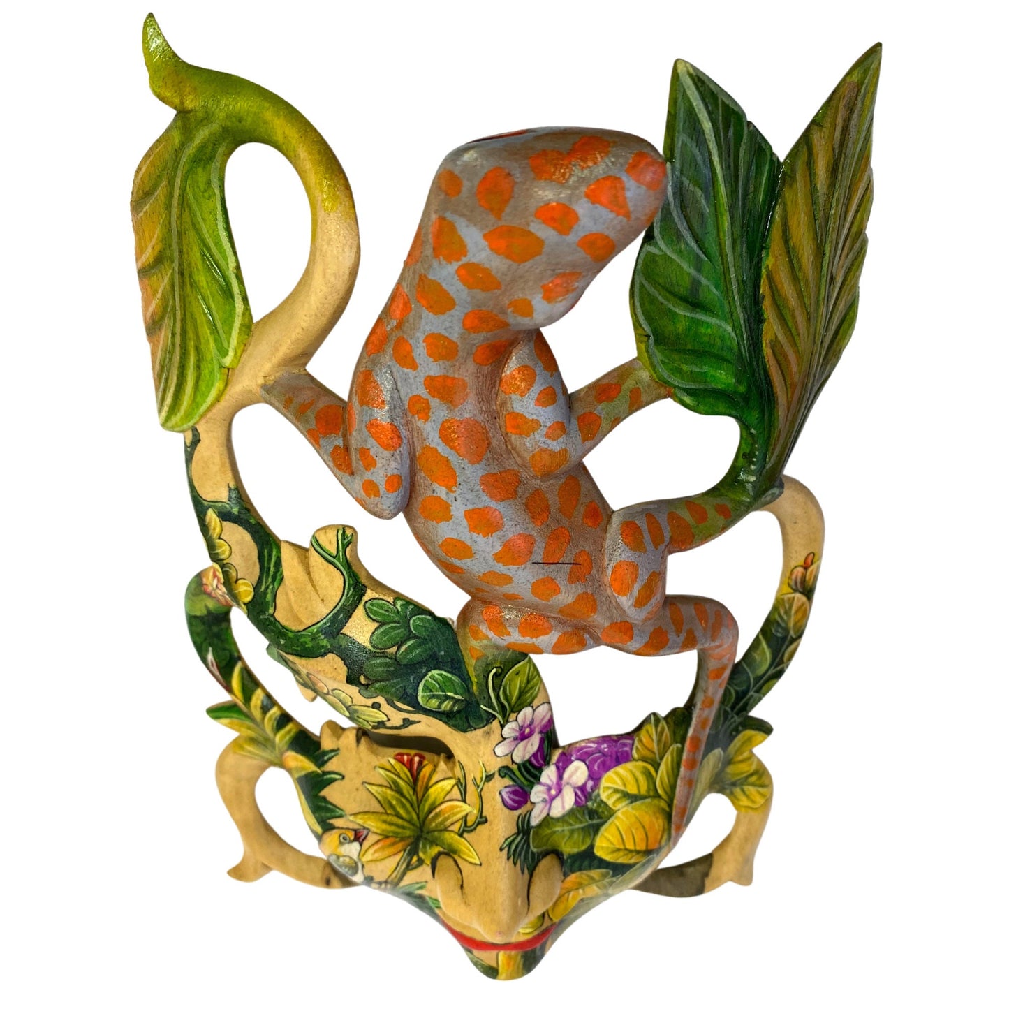 Balinese Gecko Goddess Dream Mask Abstract Mask Hand Painted Carved Wood Carving Bali Wall Decor Art