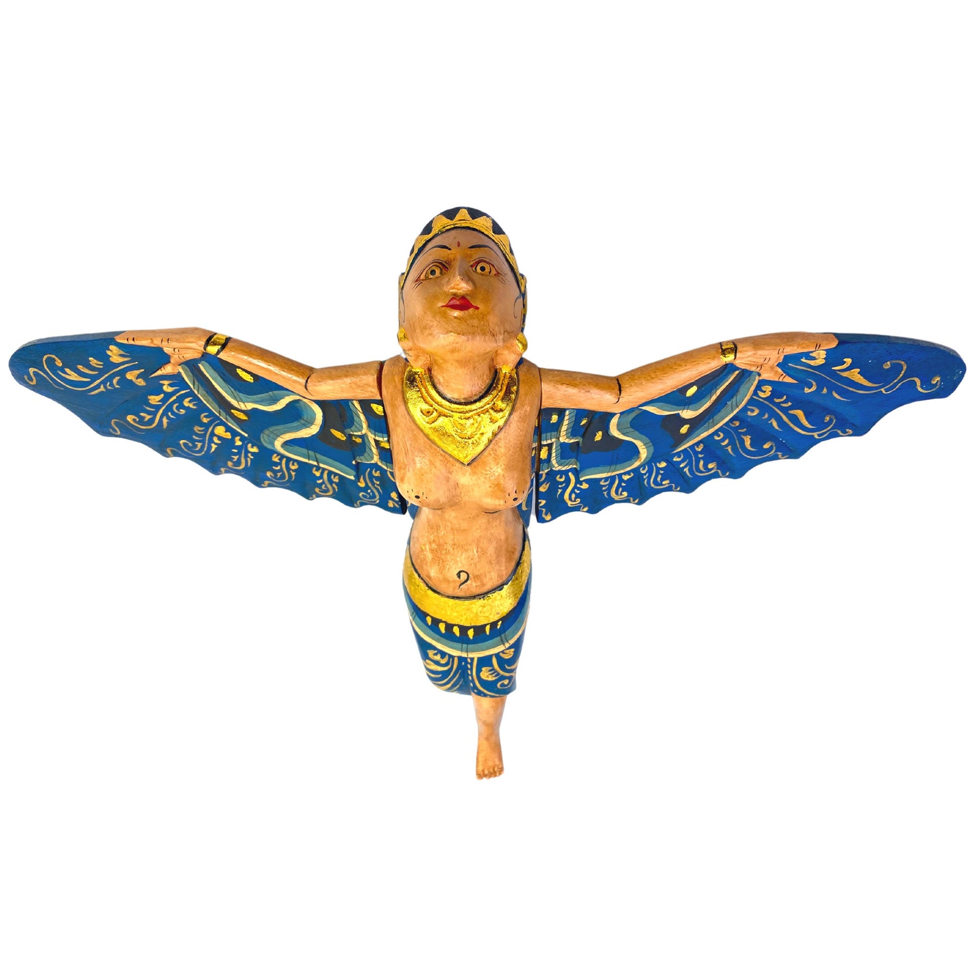 Flying Dewi Sri Fertility Goddess Mobile Crib Guardian Spiritchaser Hand Carved Wood Balinese Folk Art wood carving  Indonesian art Teal - Acadia World Traders