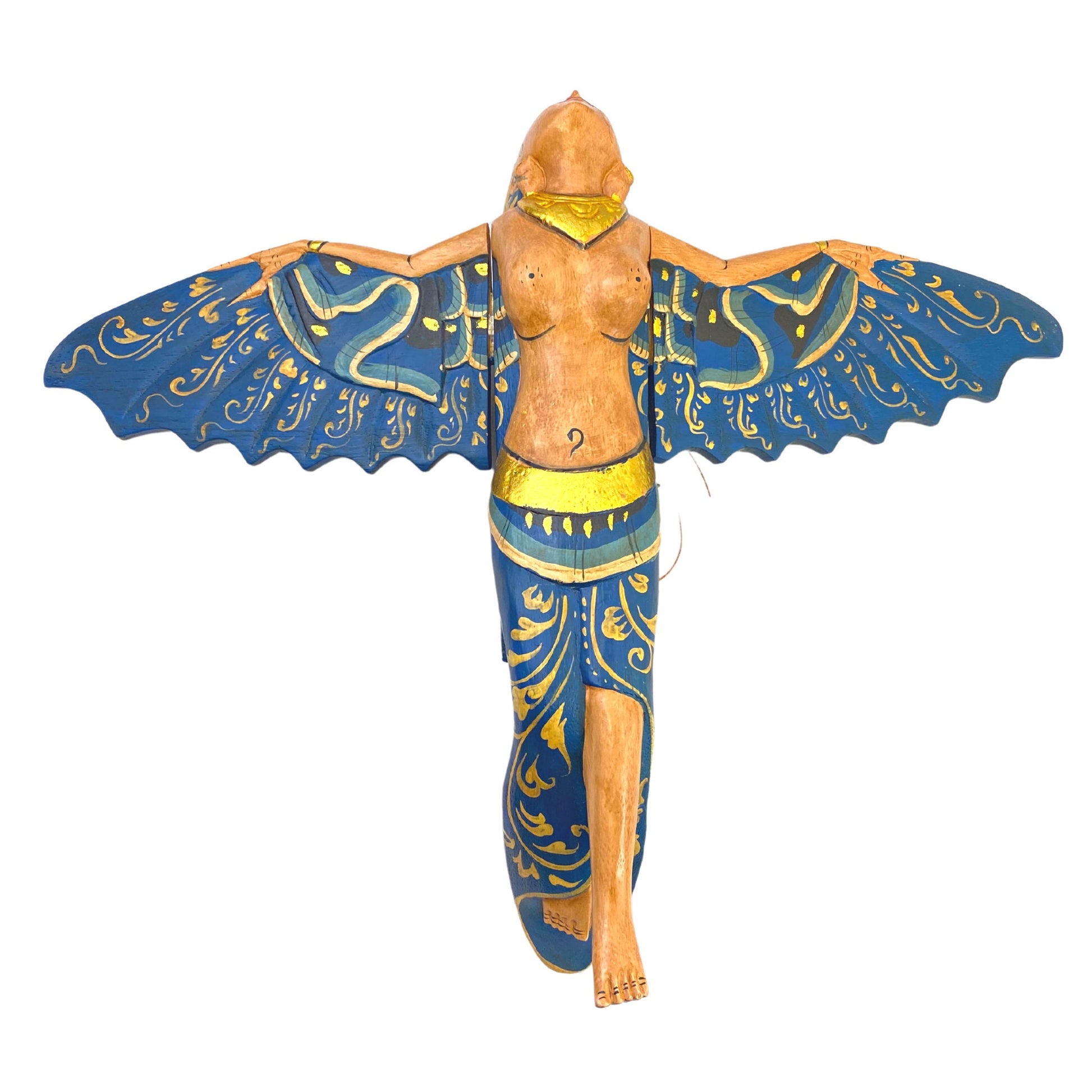 Flying Dewi Sri Fertility Goddess Mobile Crib Guardian Spiritchaser Hand Carved Wood Balinese Folk Art wood carving  Indonesian art Teal - Acadia World Traders