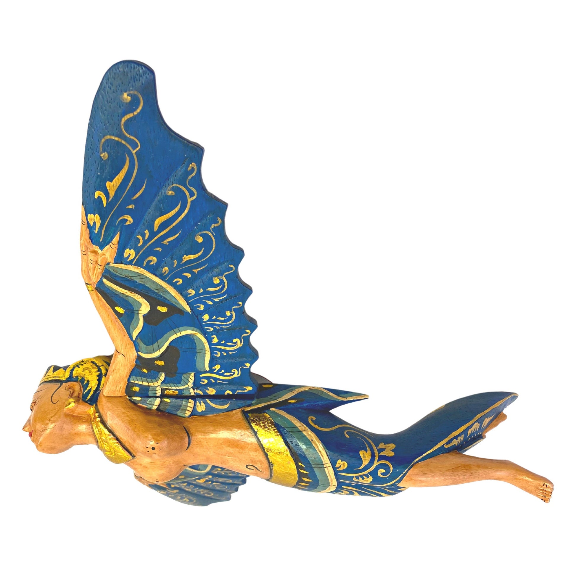 Flying Dewi Sri Fertility Goddess Mobile Crib Guardian Spiritchaser Hand Carved Wood Balinese Folk Art wood carving  Indonesian art Teal - Acadia World Traders