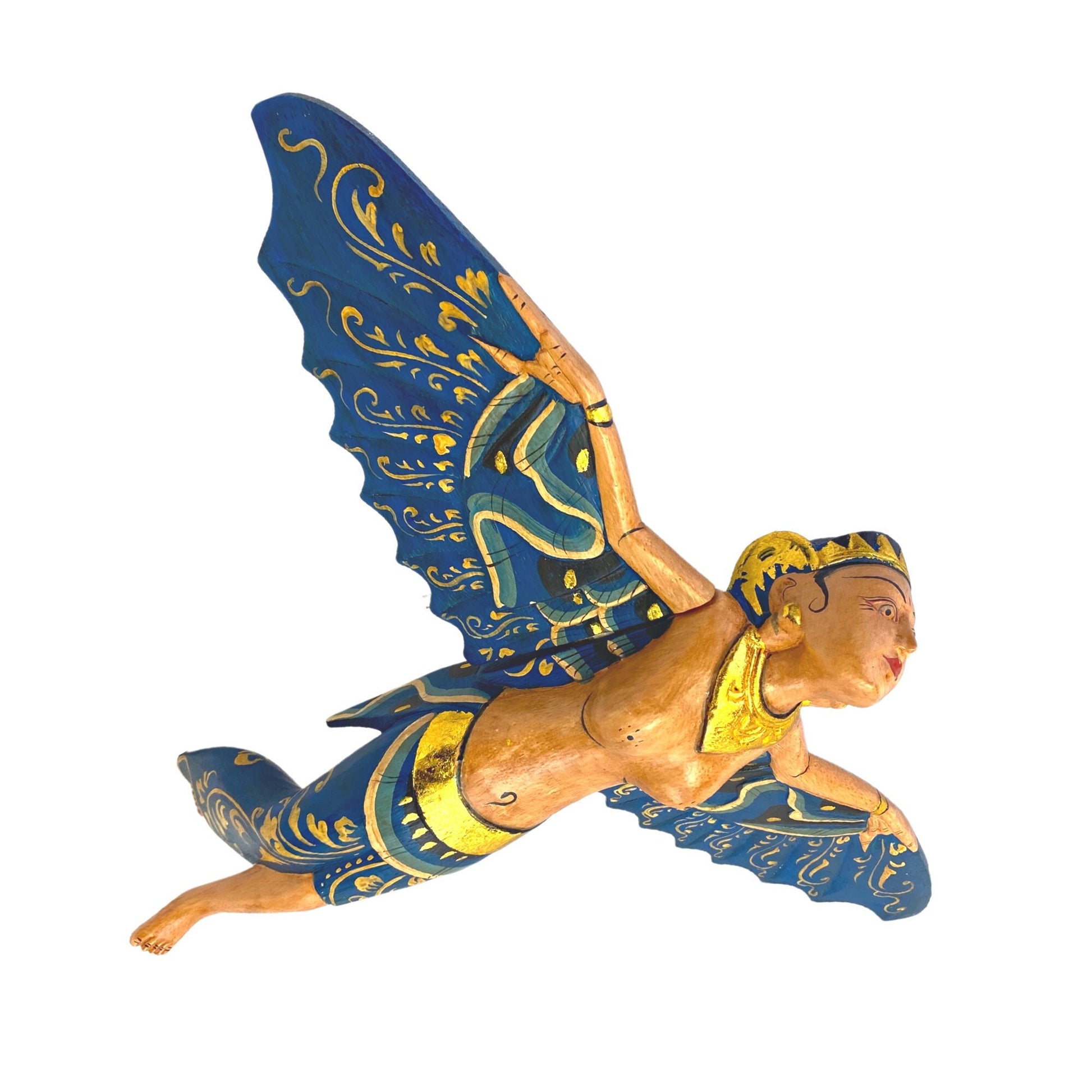 Flying Dewi Sri Fertility Goddess Mobile Crib Guardian Spiritchaser Hand Carved Wood Balinese Folk Art wood carving  Indonesian art Teal - Acadia World Traders