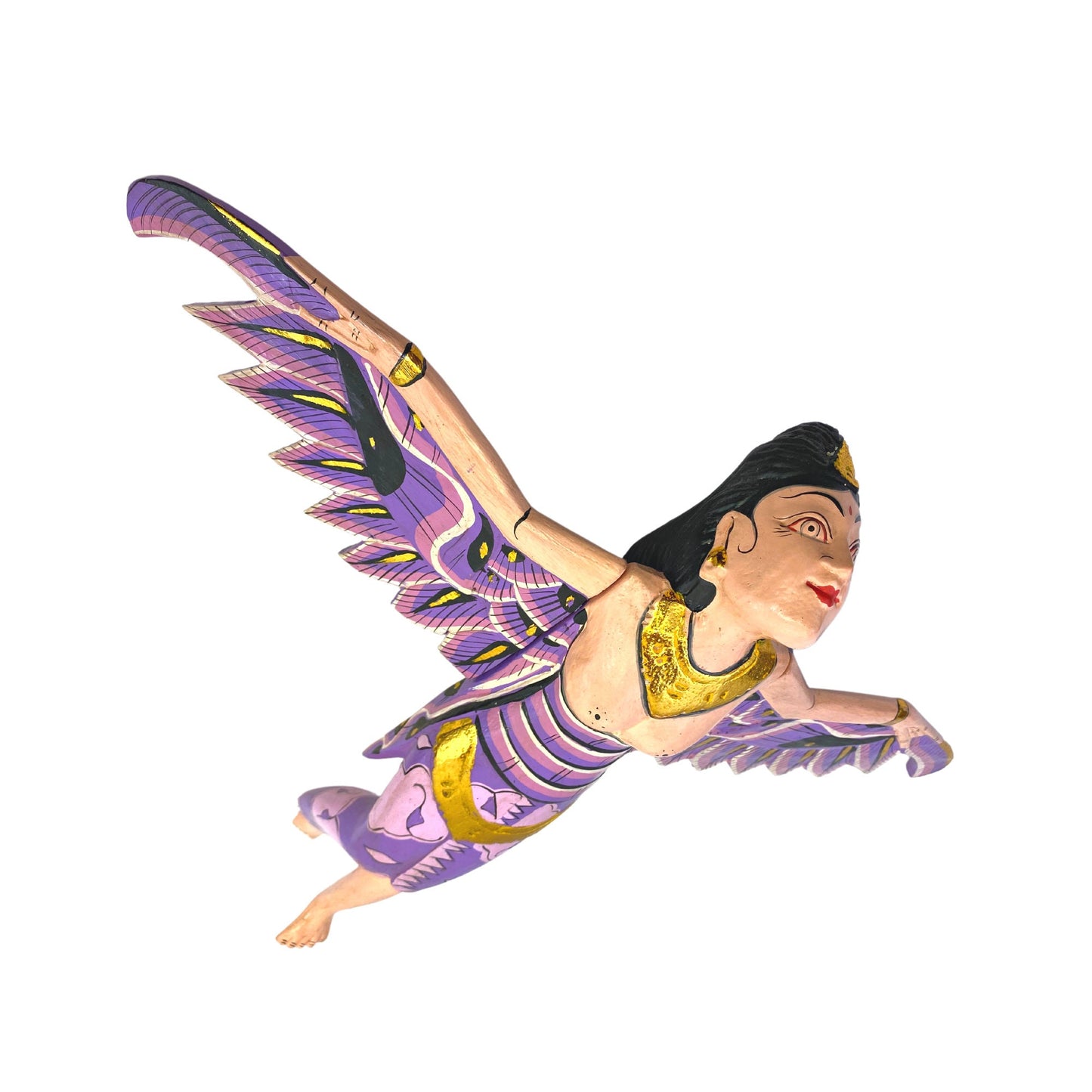 Winged Dewi Sri Fertility Goddess Hanging Mobile Crib Angel Spirit chaser Protection Hand Carved Wood Balinese Folk Art wood carving Purple - Acadia World Traders