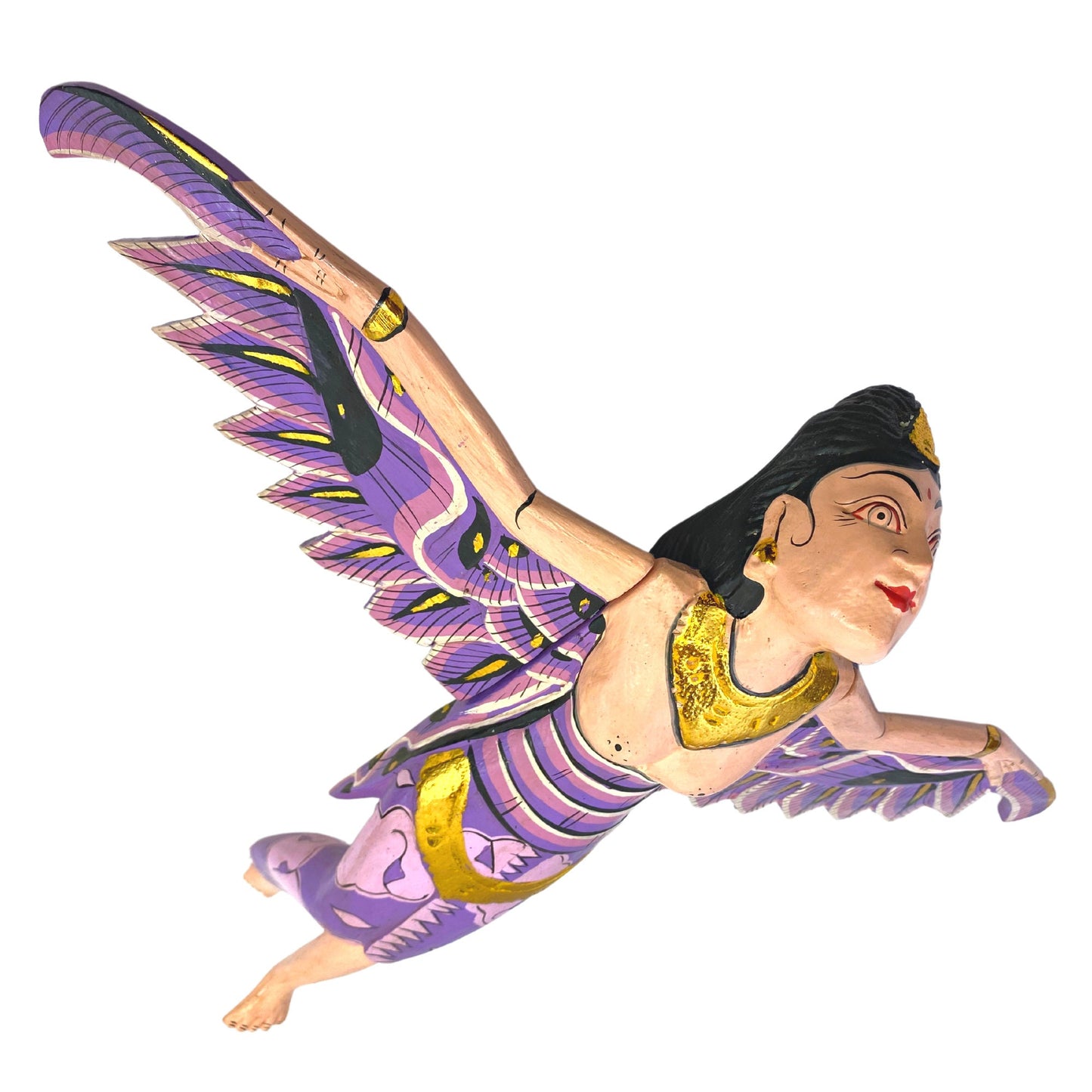 Winged Dewi Sri Fertility Goddess Hanging Mobile Crib Angel Spirit chaser Protection Hand Carved Wood Balinese Folk Art wood carving Purple - Acadia World Traders